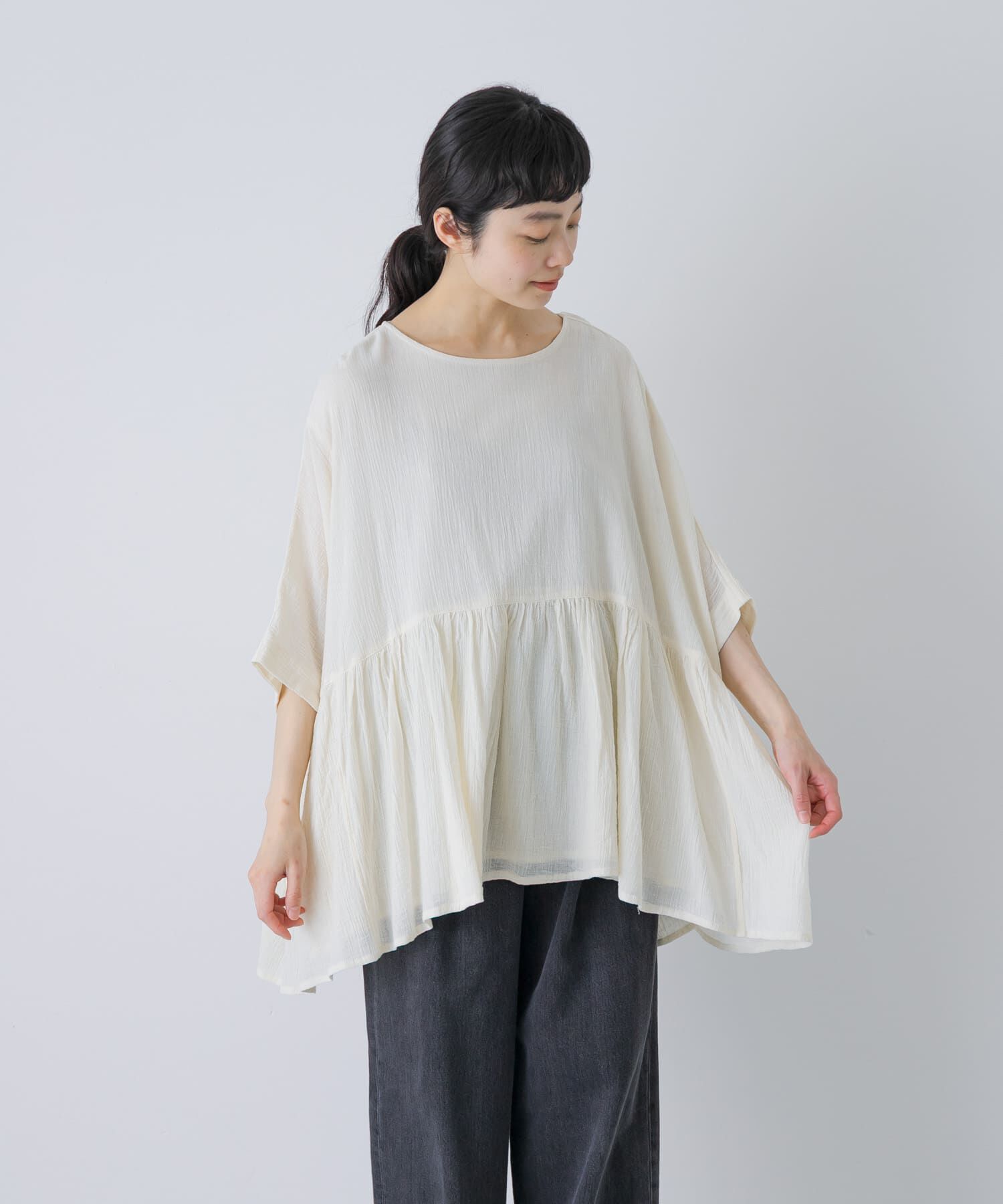 かぐれ「コットンクレープギャザーブラウス」|シャツ・ブラウス|