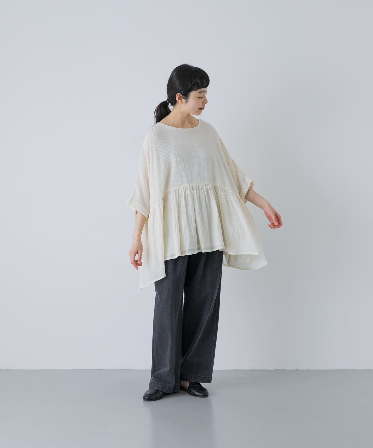 かぐれ「コットンクレープギャザーブラウス」|シャツ・ブラウス|