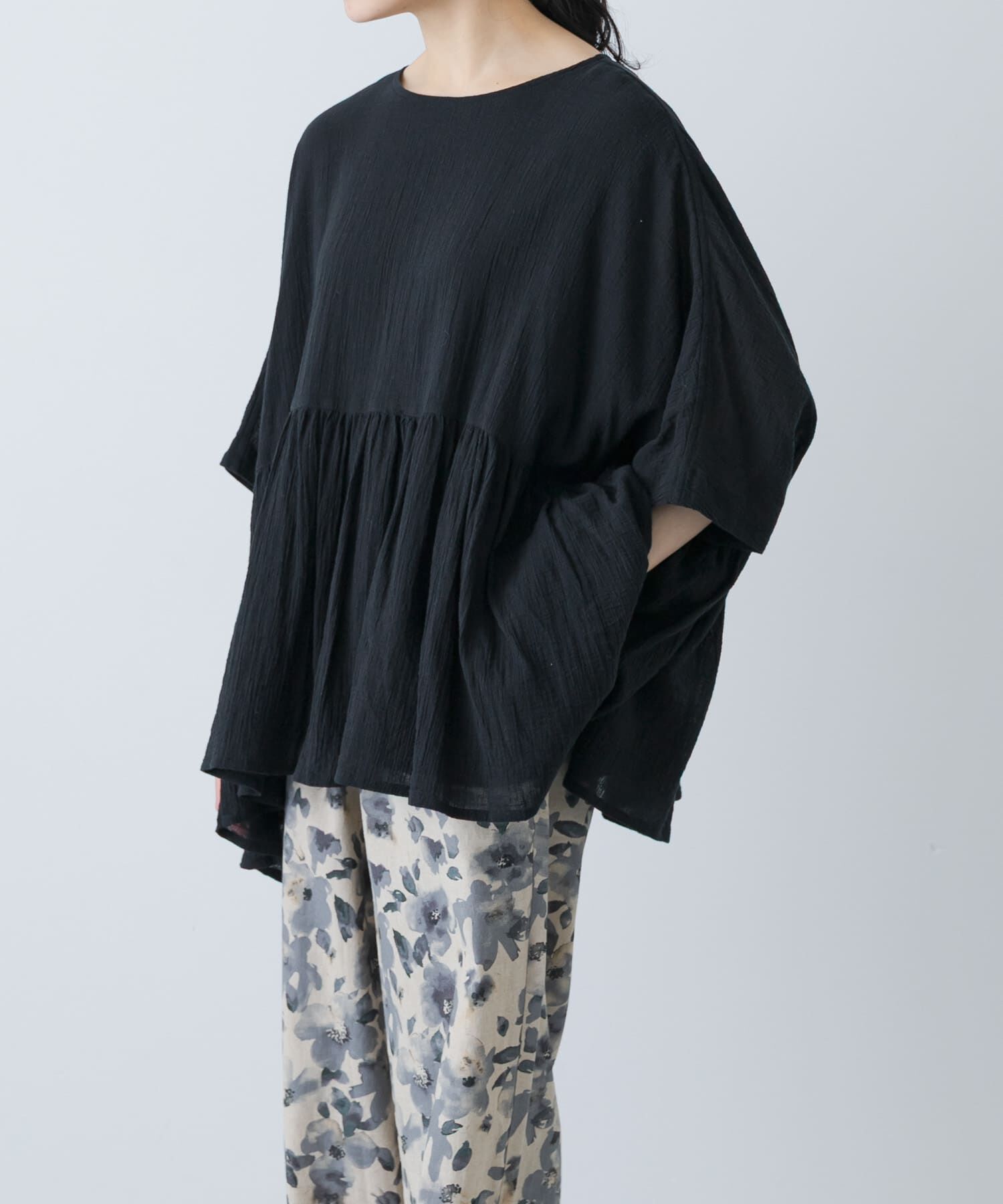 かぐれ「コットンクレープギャザーブラウス」|シャツ・ブラウス|