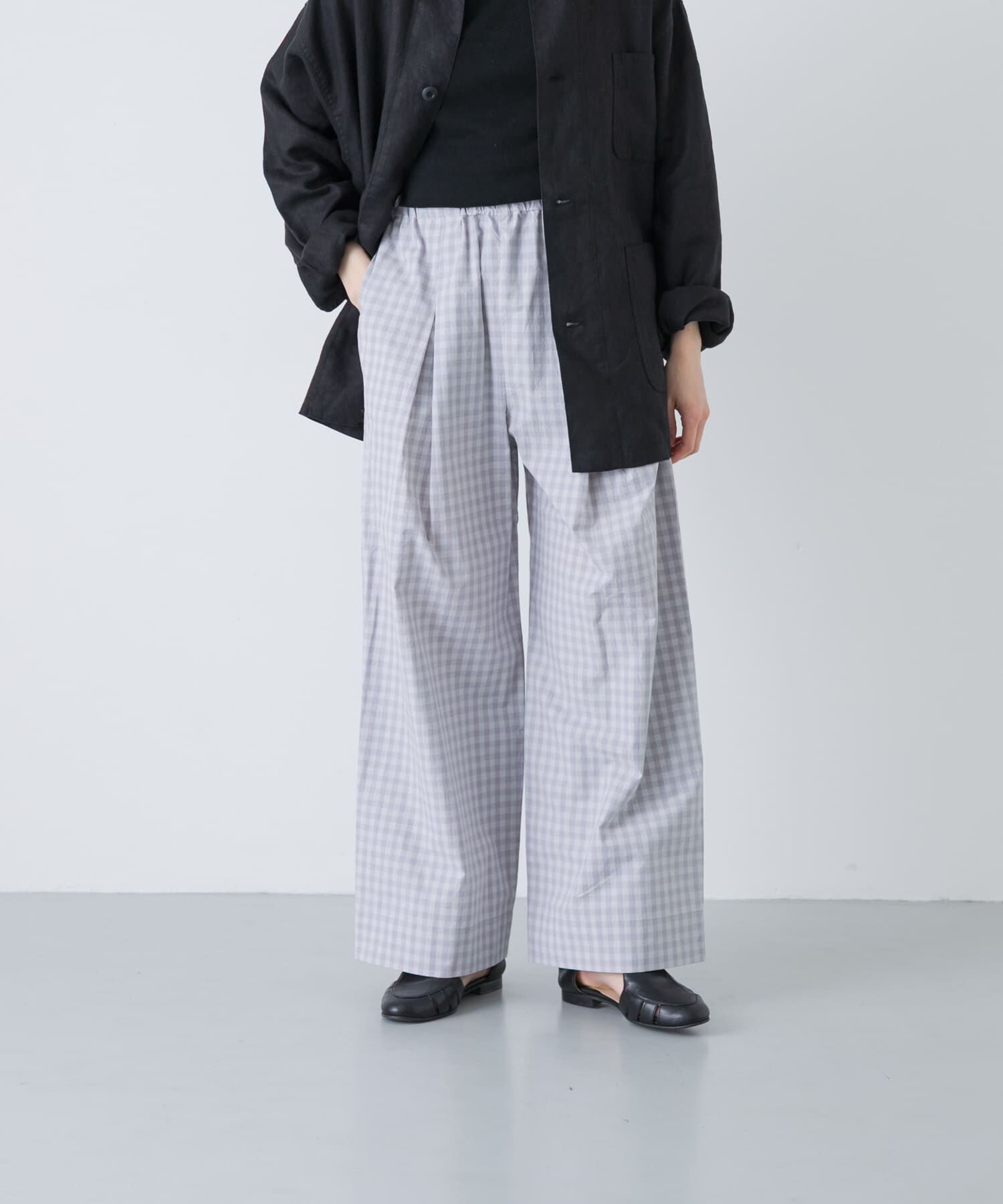 かぐれ「ギンガムタックワイドパンツ」|その他|グレー
