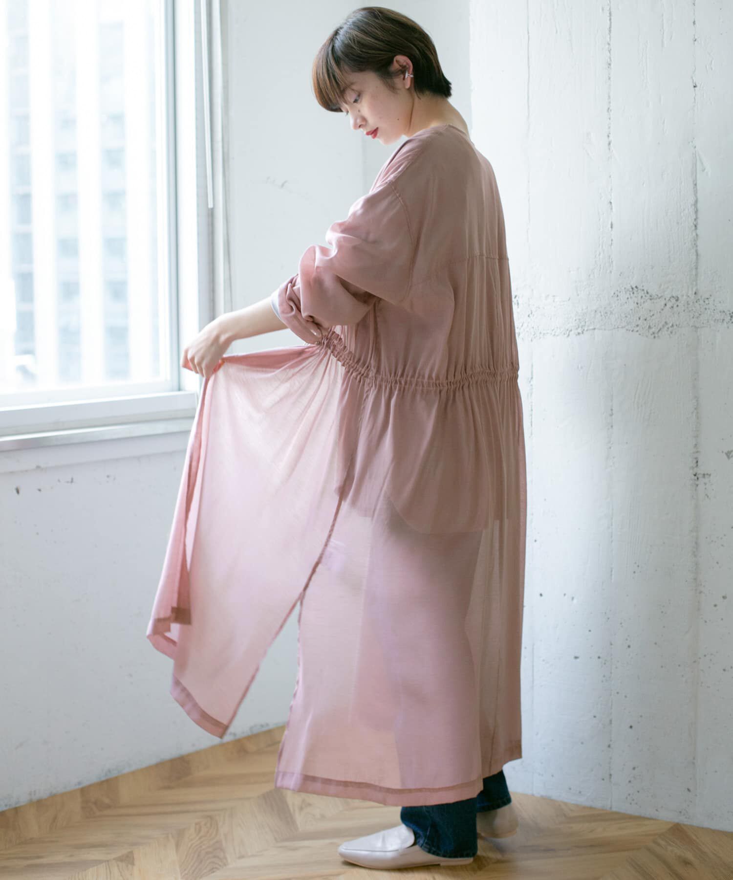  「レイヤードフーディーコート」|ノーカラーコート|