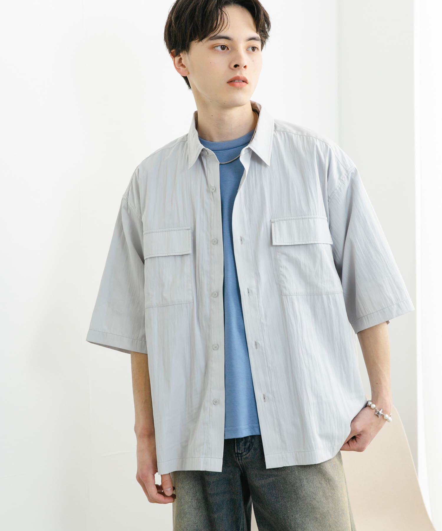 SENSE OF PLACE by URBAN RESEARCH「ワッシャーナイロンショートスリーブシャツ」|シャツ・ブラウス|ライトグレー