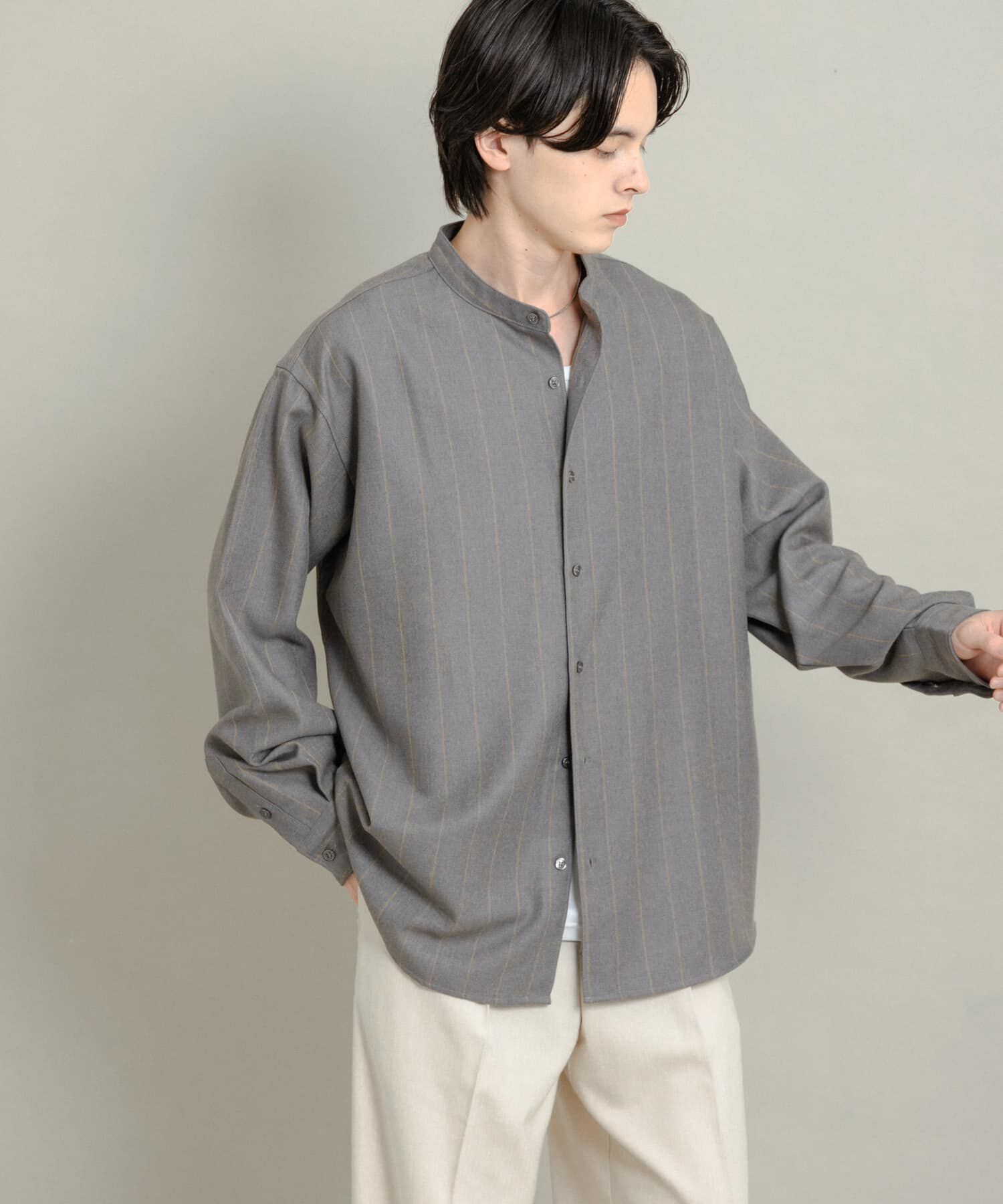 SENSE OF PLACE by URBAN RESEARCH「ウールタッチストライプバンドカラーシャツ」|シャツ・ブラウス|