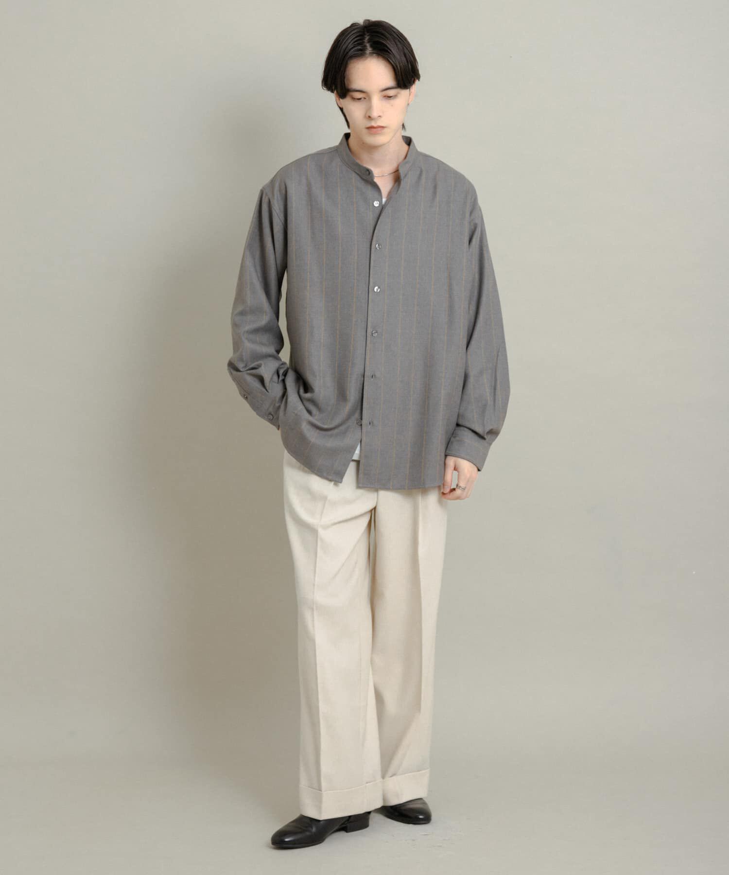 SENSE OF PLACE by URBAN RESEARCH「ウールタッチストライプバンドカラーシャツ」|シャツ・ブラウス|