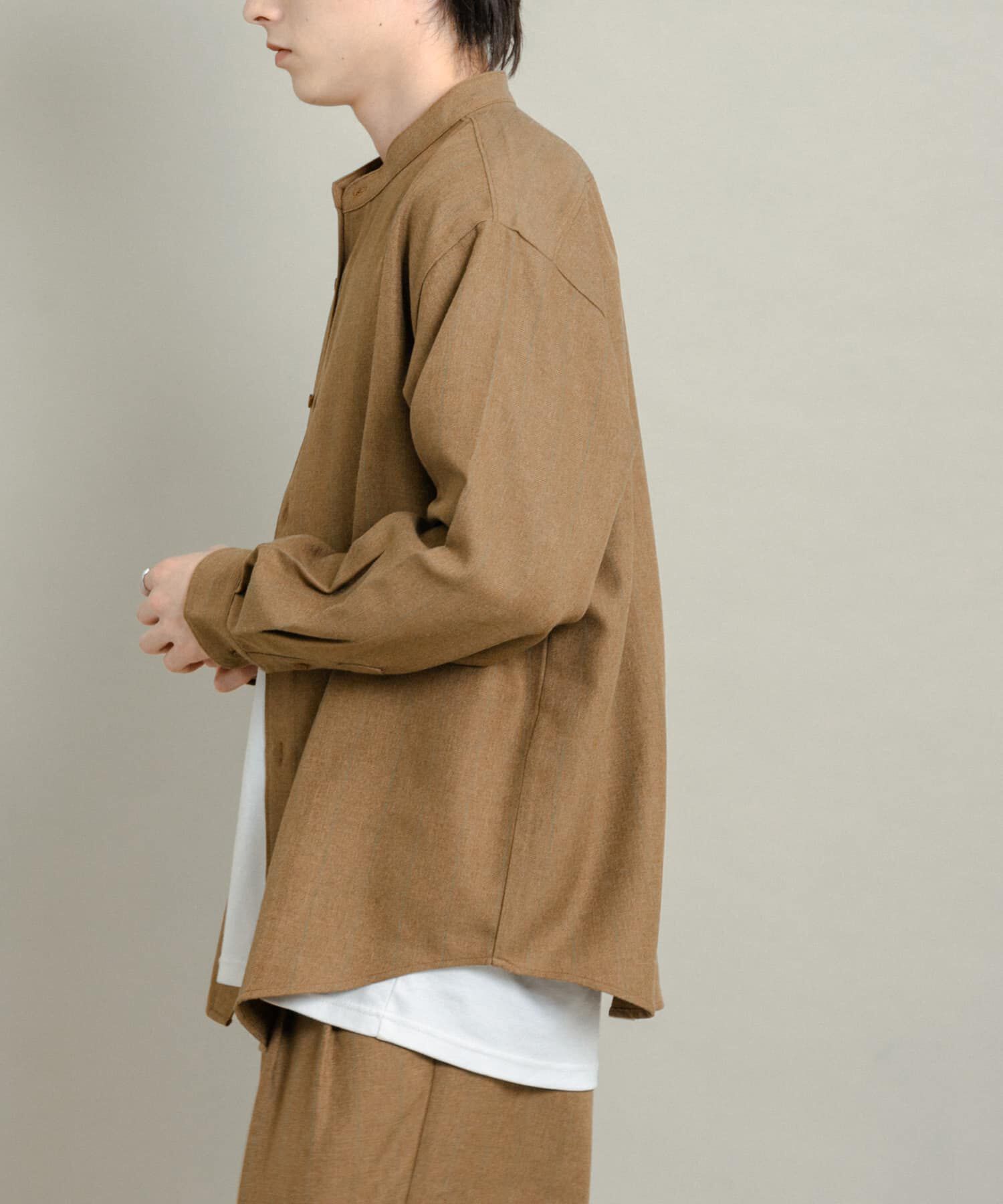 SENSE OF PLACE by URBAN RESEARCH「ウールタッチストライプバンドカラーシャツ」|シャツ・ブラウス|