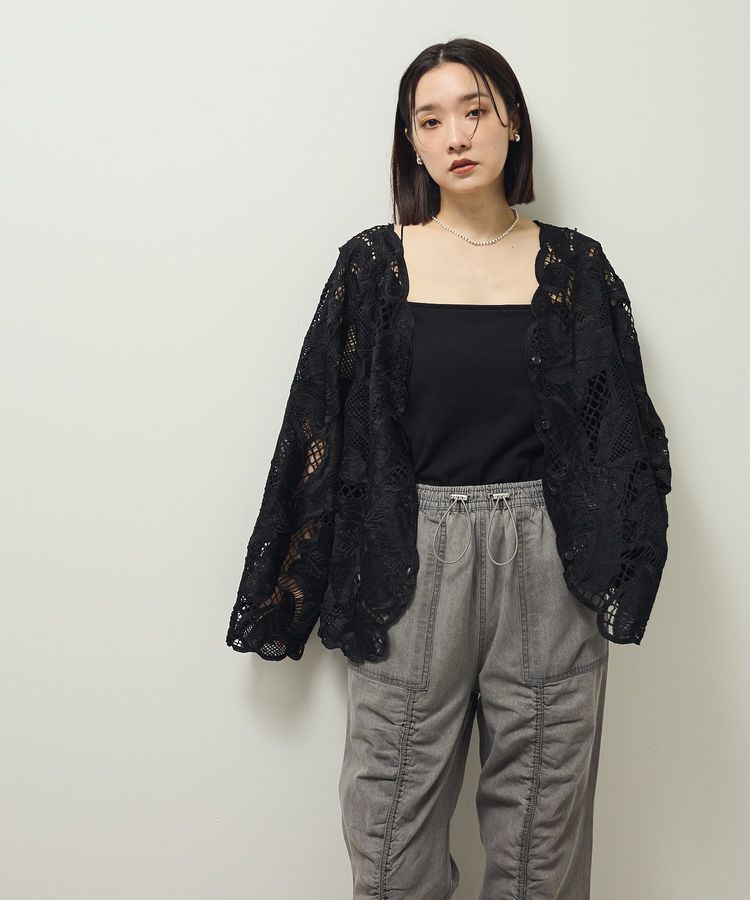 Green Parks「・ELENCARE DUE レーシーカーディガン」|カーディガン|Black