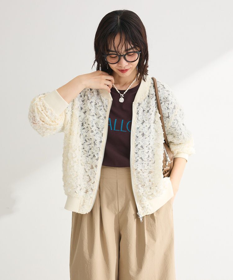 Green Parks「フラワー柄チュールブルゾン」|ブルゾン・スタジャン|