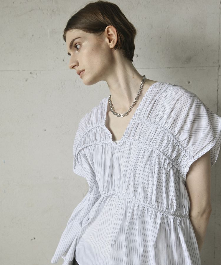 GARAGE OF GOOD CLOTHING「ストライプVネックギャザーブラウス」|シャツ・ブラウス|