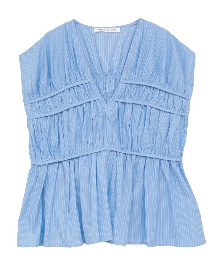 GARAGE OF GOOD CLOTHING「ストライプVネックギャザーブラウス」|シャツ・ブラウス|