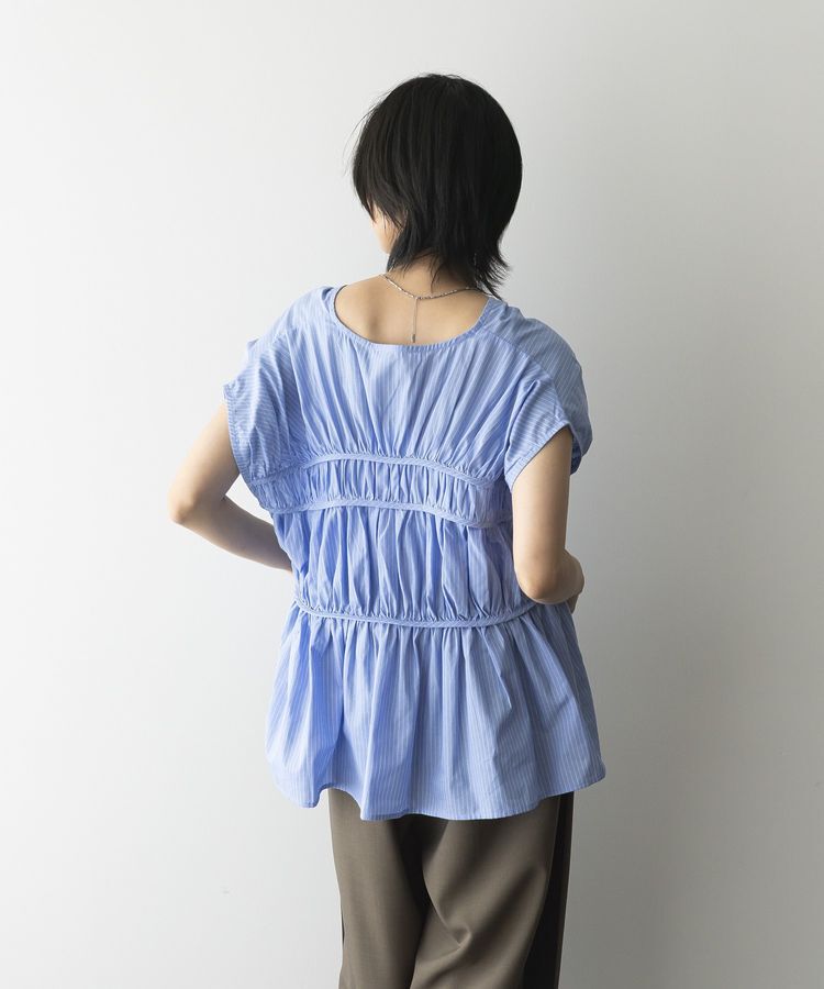 GARAGE OF GOOD CLOTHING「ストライプVネックギャザーブラウス」|シャツ・ブラウス|