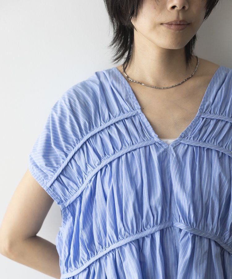 GARAGE OF GOOD CLOTHING「ストライプVネックギャザーブラウス」|シャツ・ブラウス|