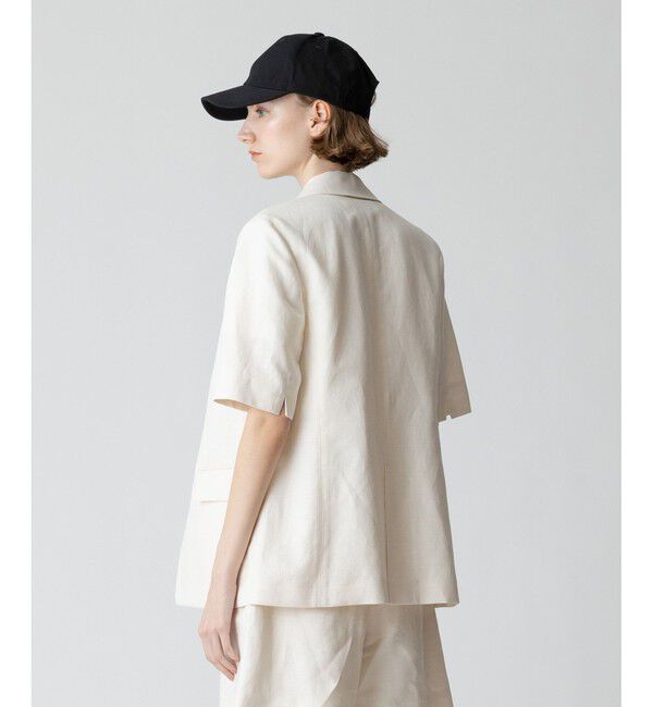 allureville「【セットアップ対応可能】リネンコンシャークスキンハーフスリーブジャケット」|テーラードジャケット|