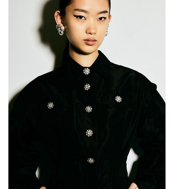 LOULOU WILLOUGHBY「【LOULOU WILLOUGHBY】タフタビジュー釦オールインワン」|オールインワン|ブラック