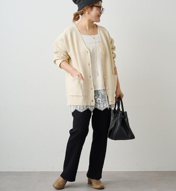  「【＠noricorico102企画】《-3キロ見え》微フレアリブパンツ」|その他|ブラック