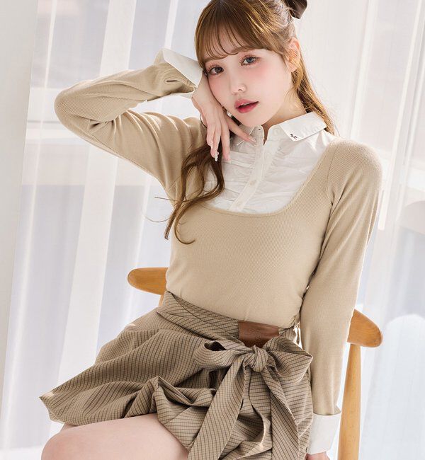  「ロゴ刺繍レイヤードトップス」|プルオーバー|