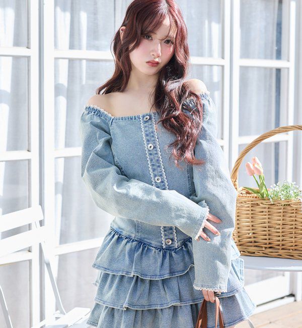  「【Denim Collection】ティアードミニワンピ」|ワンピース|ブルー