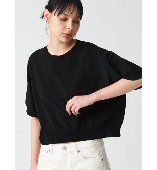 mizuiro ind「mizuiro ind クルーネックハーフスリーブプルオーバー」|ニット・セーター|