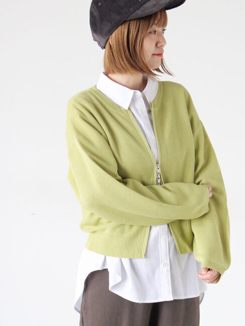 Lugnoncure「メッシュ編みWジップカーディガン」|カーディガン|イエロー