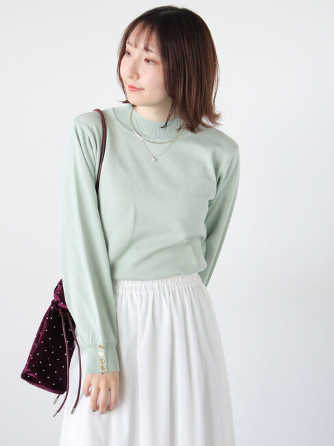Te chichi TERRASSE「袖口金釦ハイネックニット」|ニット・セーター|ミント