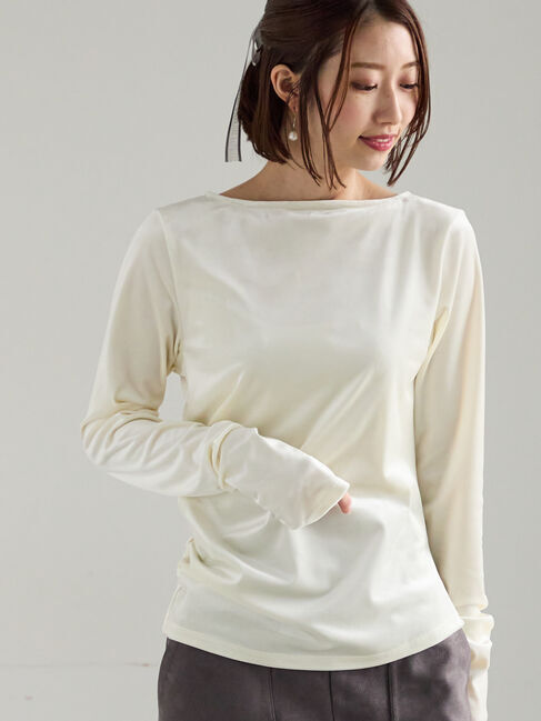 Te chichi「ベロアサイドギャザートップス」|Tシャツ・カットソー|オフホワイト