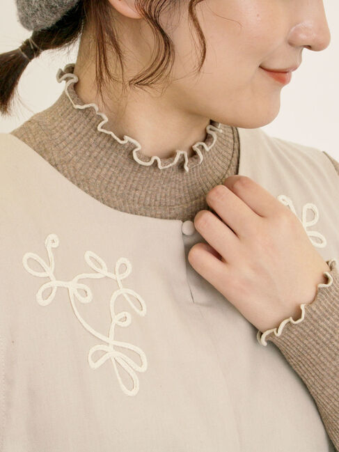 Samansa Mos2「配色メローカットリブフリルスタンドネックインナー」|Tシャツ・カットソー|