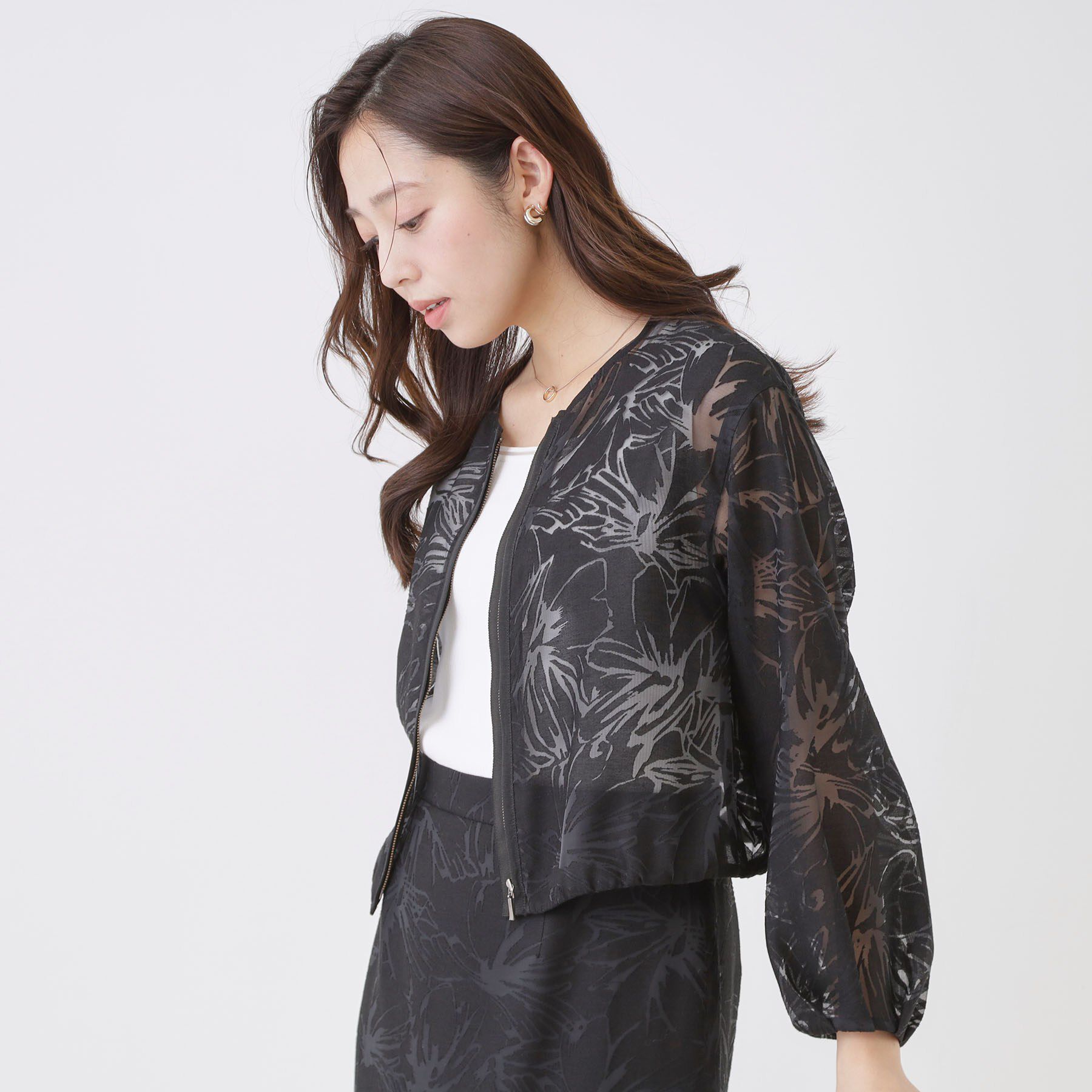 COUP DE CHANCE「【手洗い可／日本製／／セットアップ可】オパール花柄ブルゾン」|ブルゾン・スタジャン|