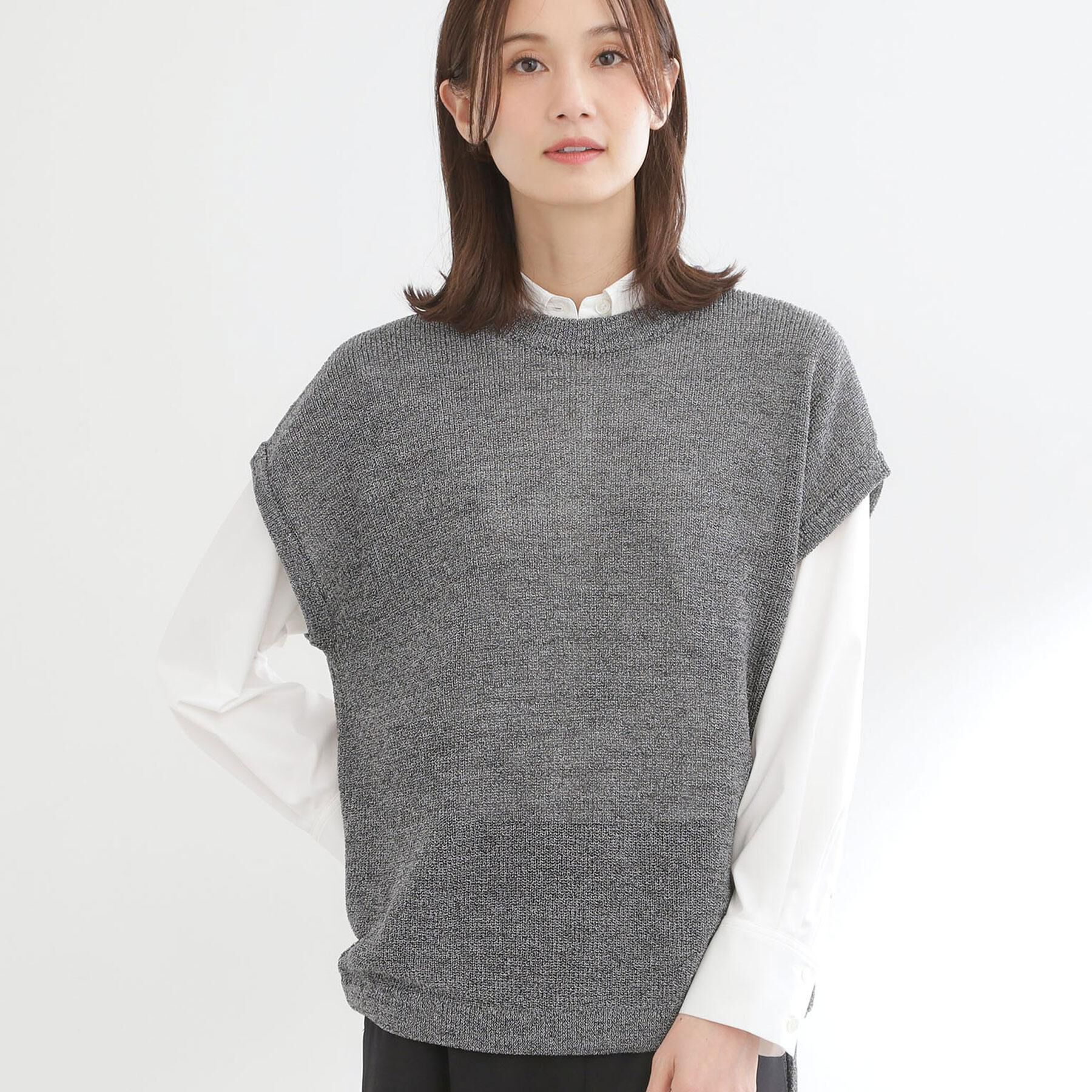 Reflect「【レイヤードにおすすめ◎】畦編みフレンチスリーブトップス」|ニット・セーター|チャコールグレー(0