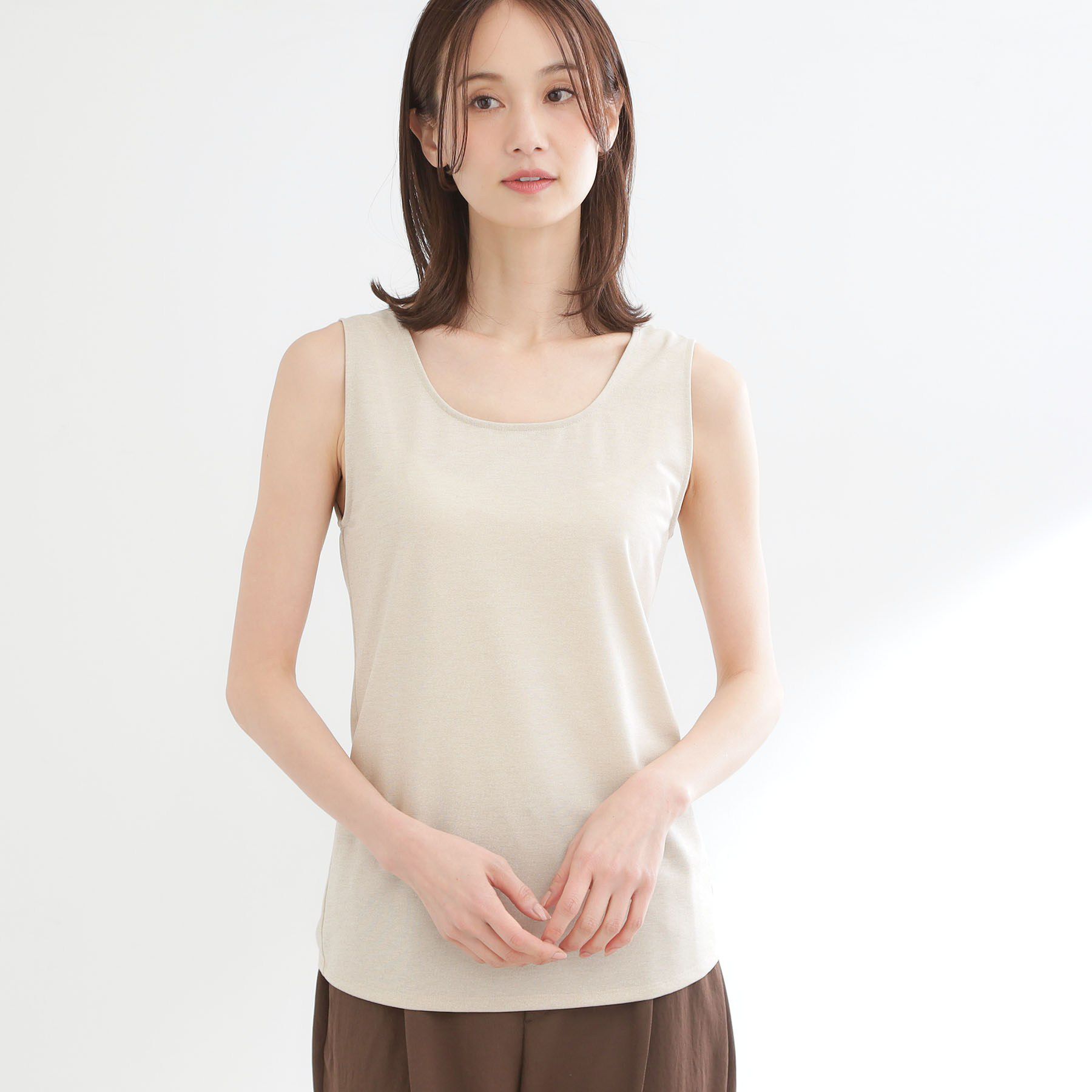 Reflect「【UVカット／接触冷感】ベーシックラメタンクトップ」|キャミソール|グレージュ(050)