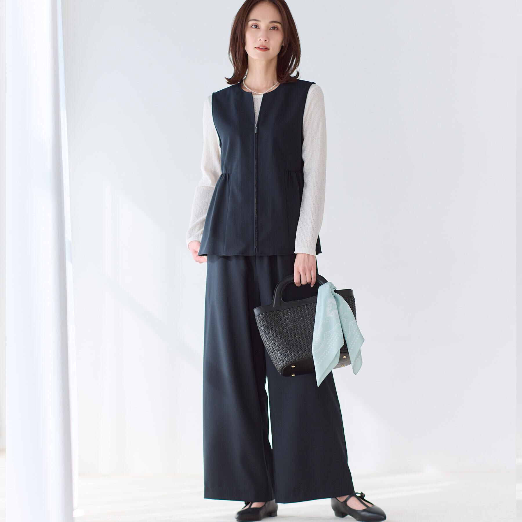 Reflect「【単品使い◎】ペプラムベスト＋リラクシーパンツセット」|スーツ|