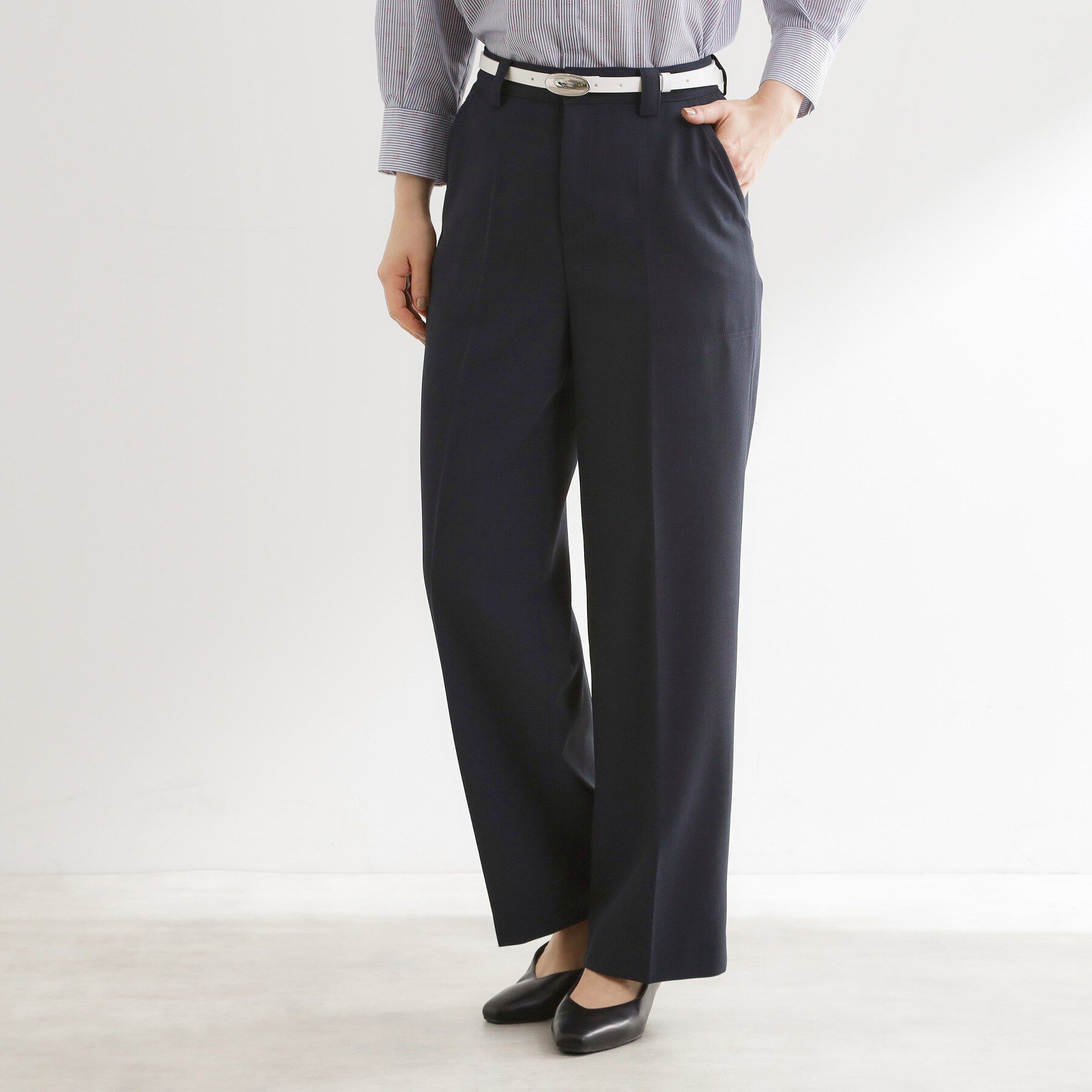 Reflect「ステッチワークストレートワイドパンツ」|その他|ネイビー(094)