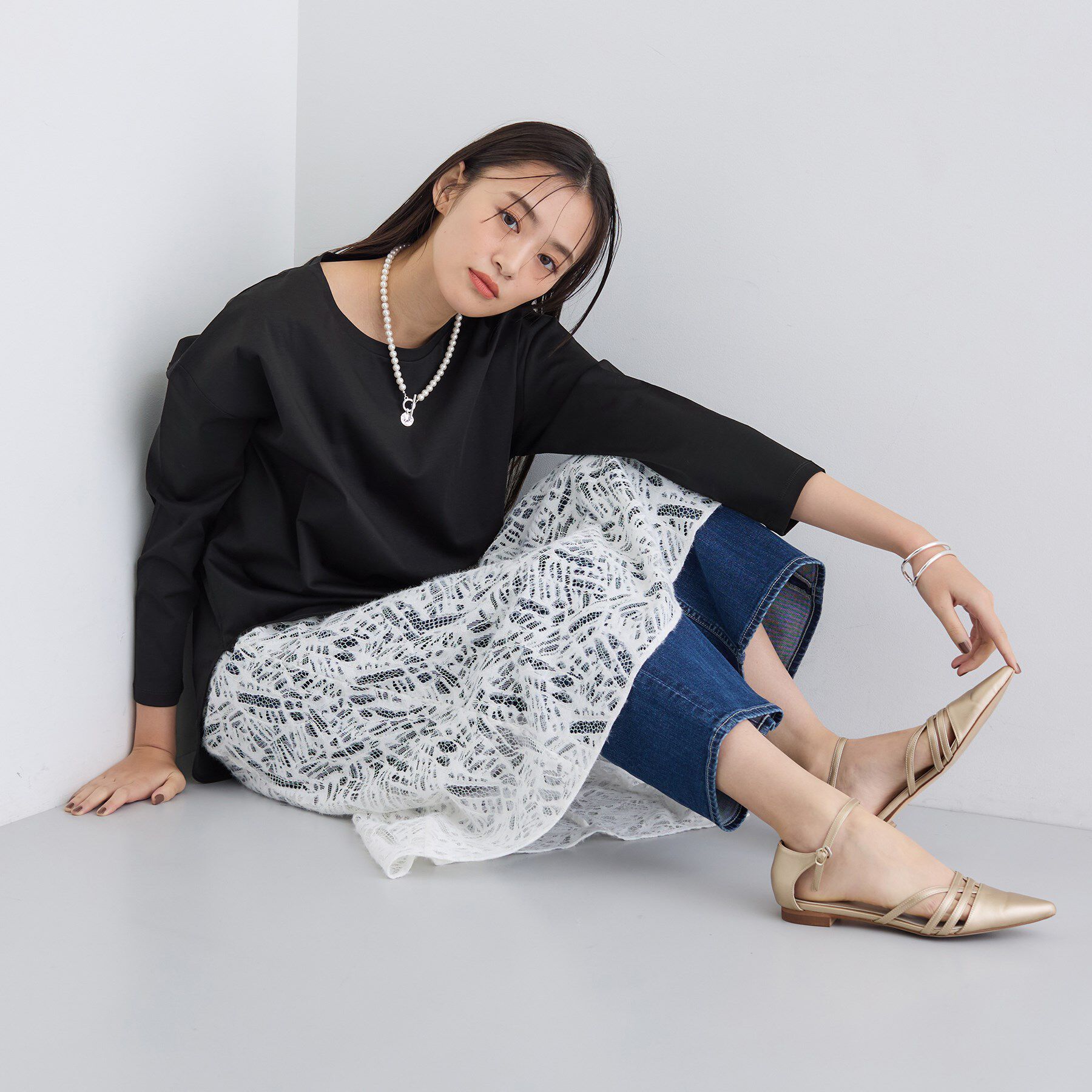 INDIVI「【洗える／コットン100％】ラウンドヘムシンプルカットソー」|Tシャツ・カットソー|