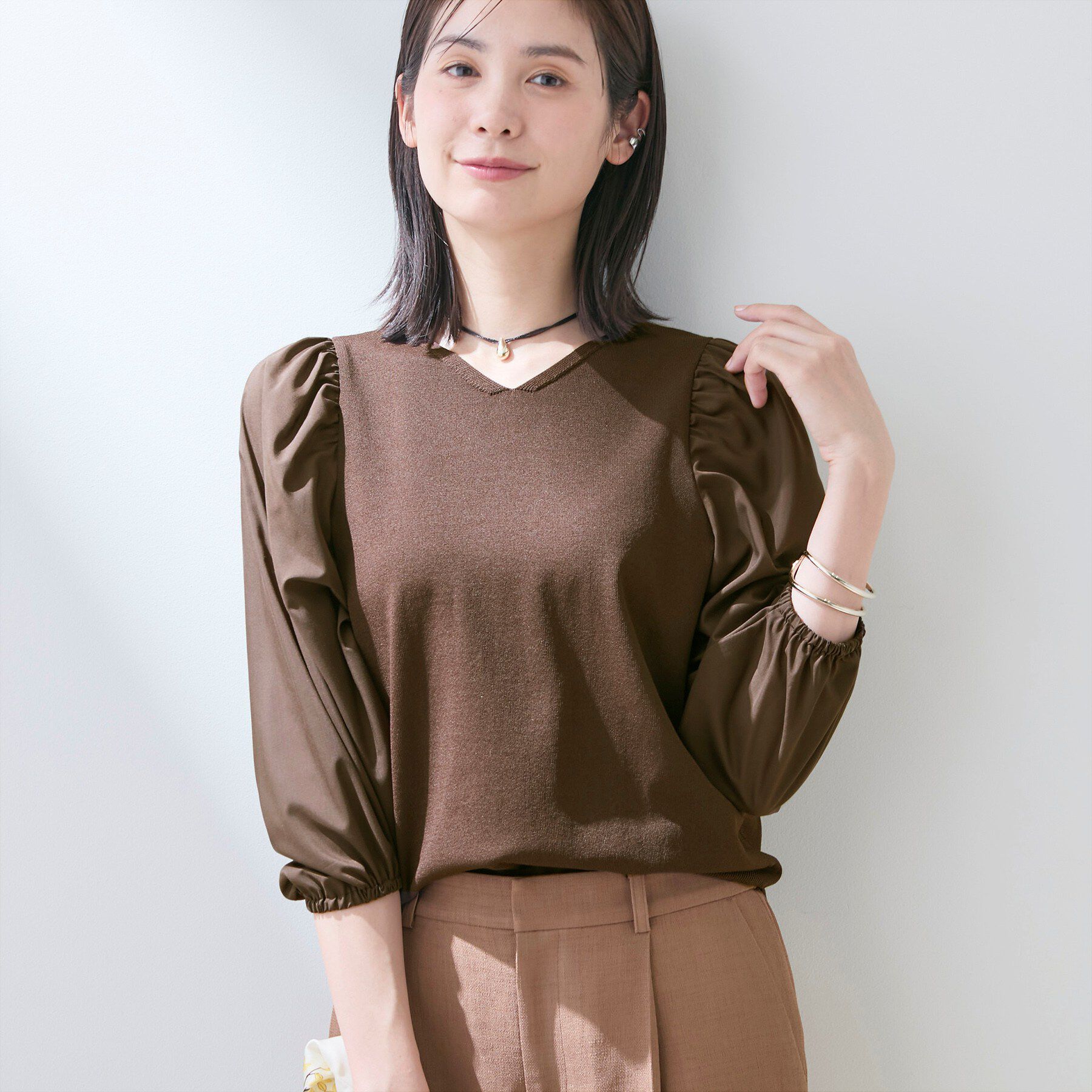 INDIVI「【洗える／袖丈調整可能】シャツコンビニット」|ニット・セーター|