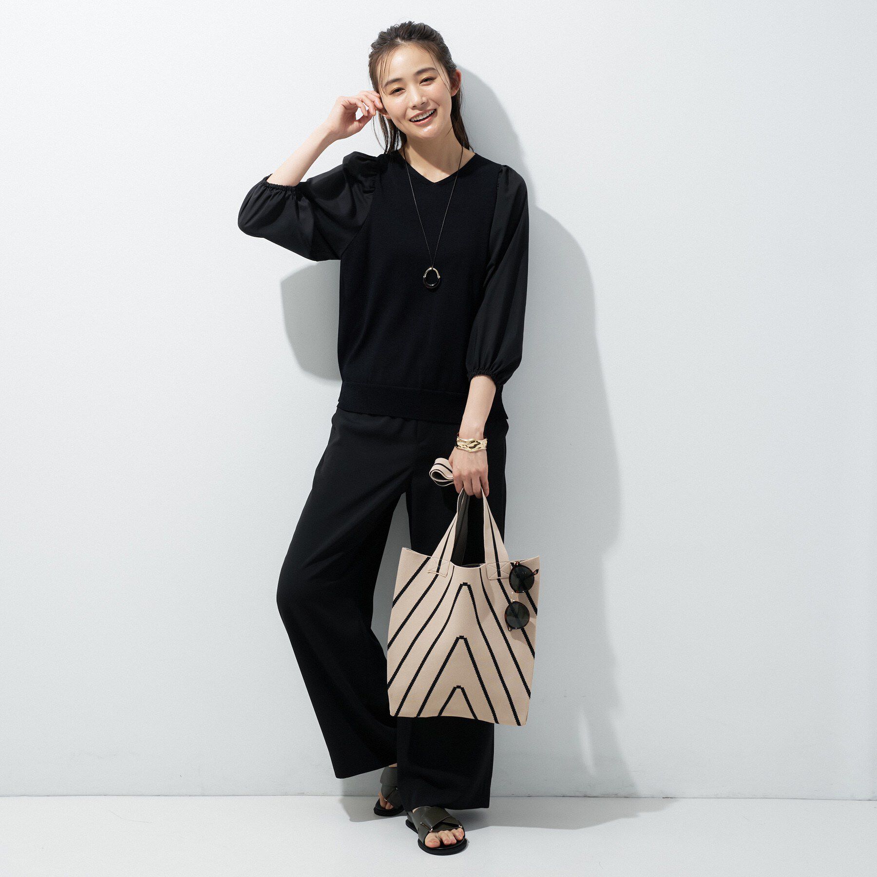 INDIVI「【洗える／袖丈調整可能】シャツコンビニット」|ニット・セーター|