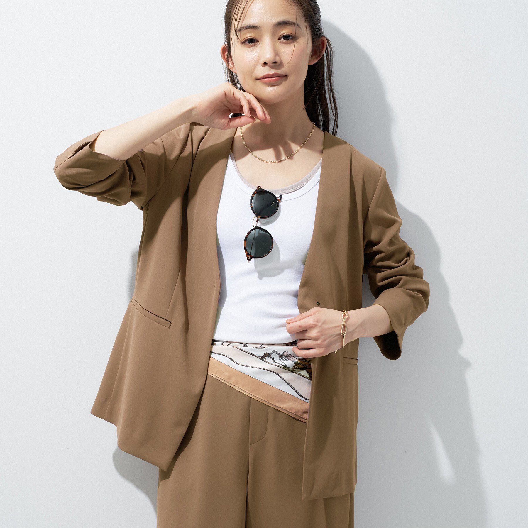 INDIVI「【さらに軽く軽快！／着る日傘】ノーカラージャケット」|ノーカラージャケット|モカブラウン(042