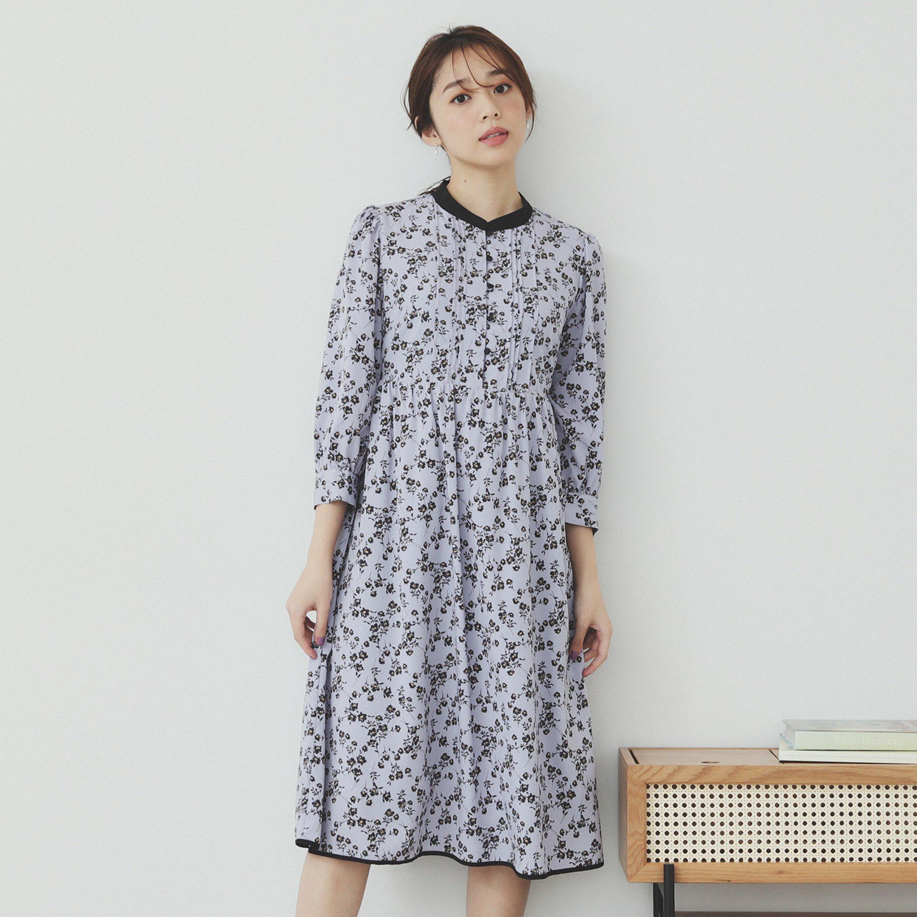 index「ミニフラワープリント バイカラーワンピース【洗濯機洗い可/イージーアイロン/防シワ】」|ワンピース|
