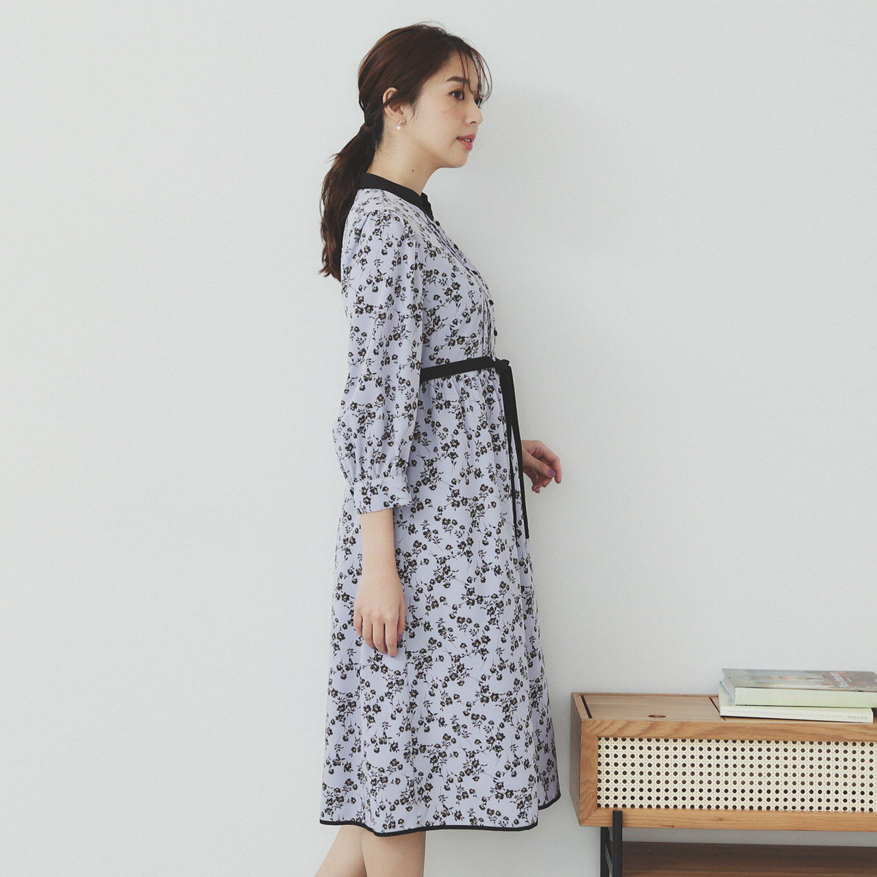 index「ミニフラワープリント バイカラーワンピース【洗濯機洗い可/イージーアイロン/防シワ】」|ワンピース|