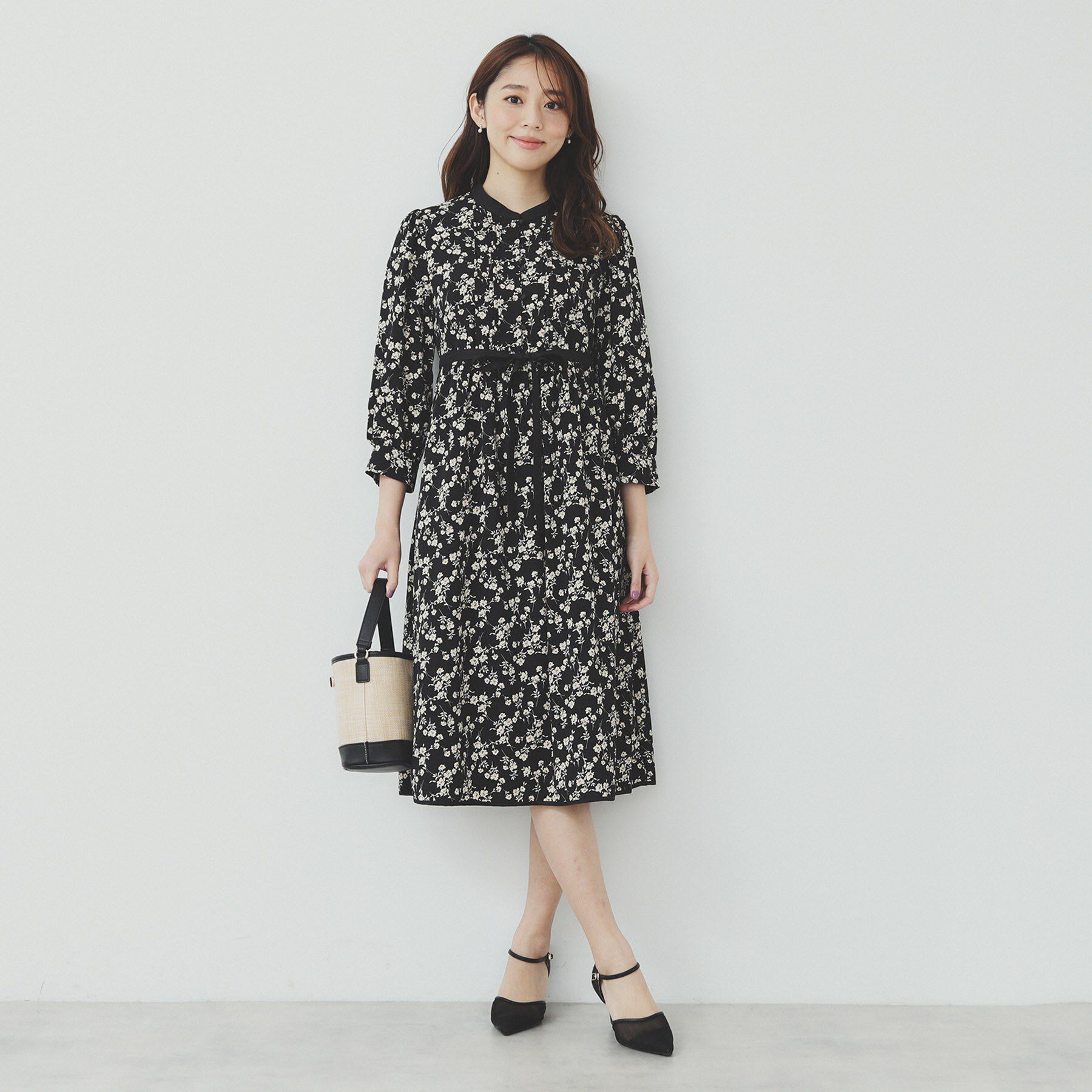 index「ミニフラワープリント バイカラーワンピース【洗濯機洗い可/イージーアイロン/防シワ】」|ワンピース|