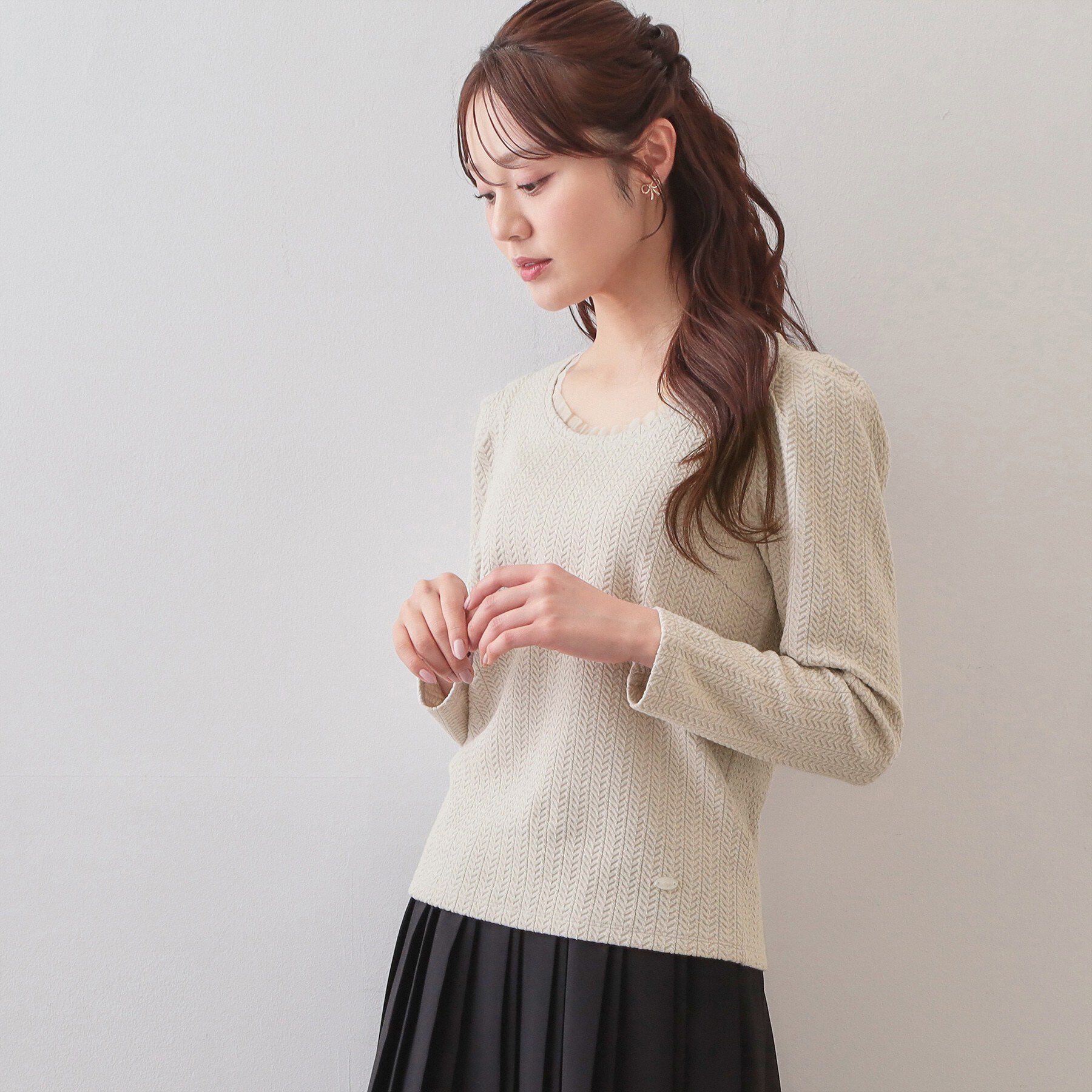 index「衿チュールデザインケーブルジャガードトップス【洗濯機OK】」|Tシャツ・カットソー|