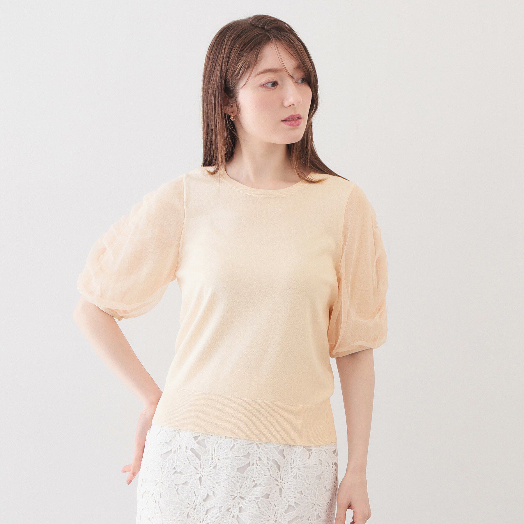 index「ギャザーチュールスリーブニット【洗濯機OK/抗ピル】」|ニット・セーター|