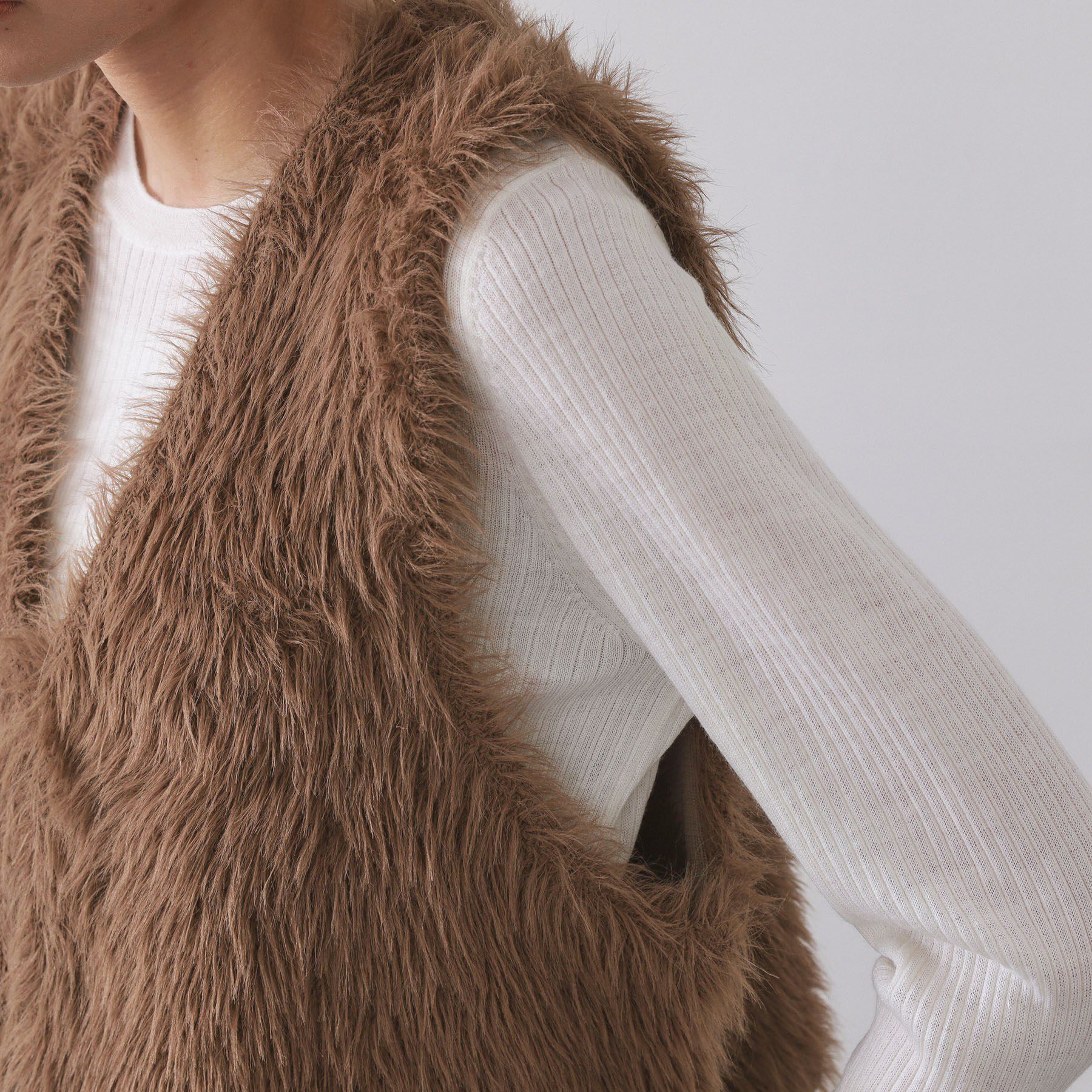 OPAQUE.CLIP「《andGIRL掲載》シャギーニット ショートベスト【洗濯機OK】」|ベスト・ジレ|