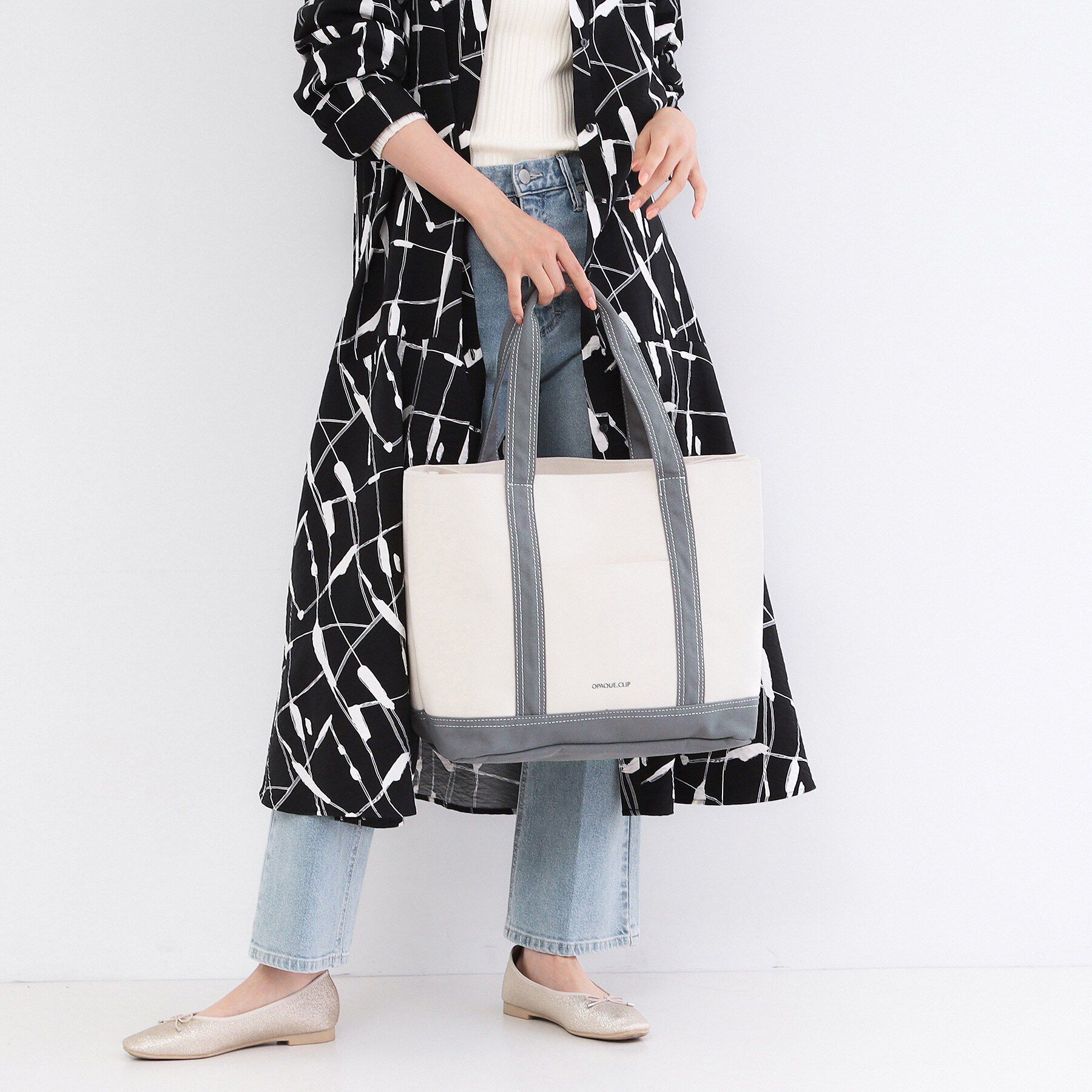 OPAQUE.CLIP「バイカラー帆布BIGトート」|トートバッグ|チャコールグレー(0