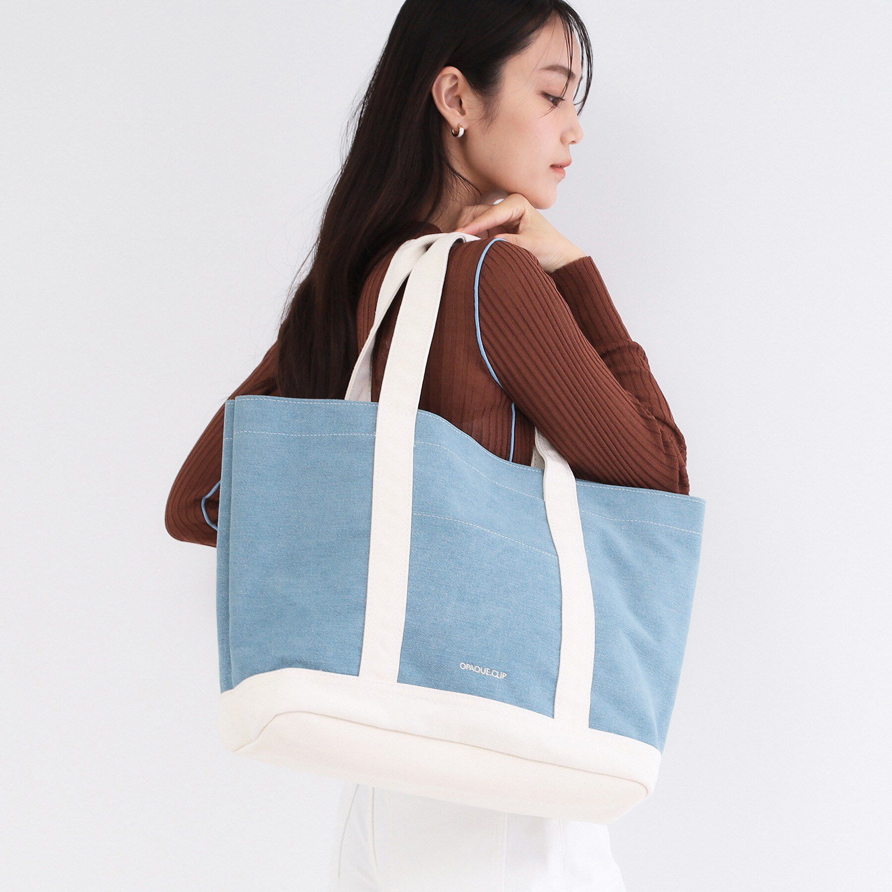 OPAQUE.CLIP「バイカラー帆布BIGトート」|トートバッグ|サックスブルー(19