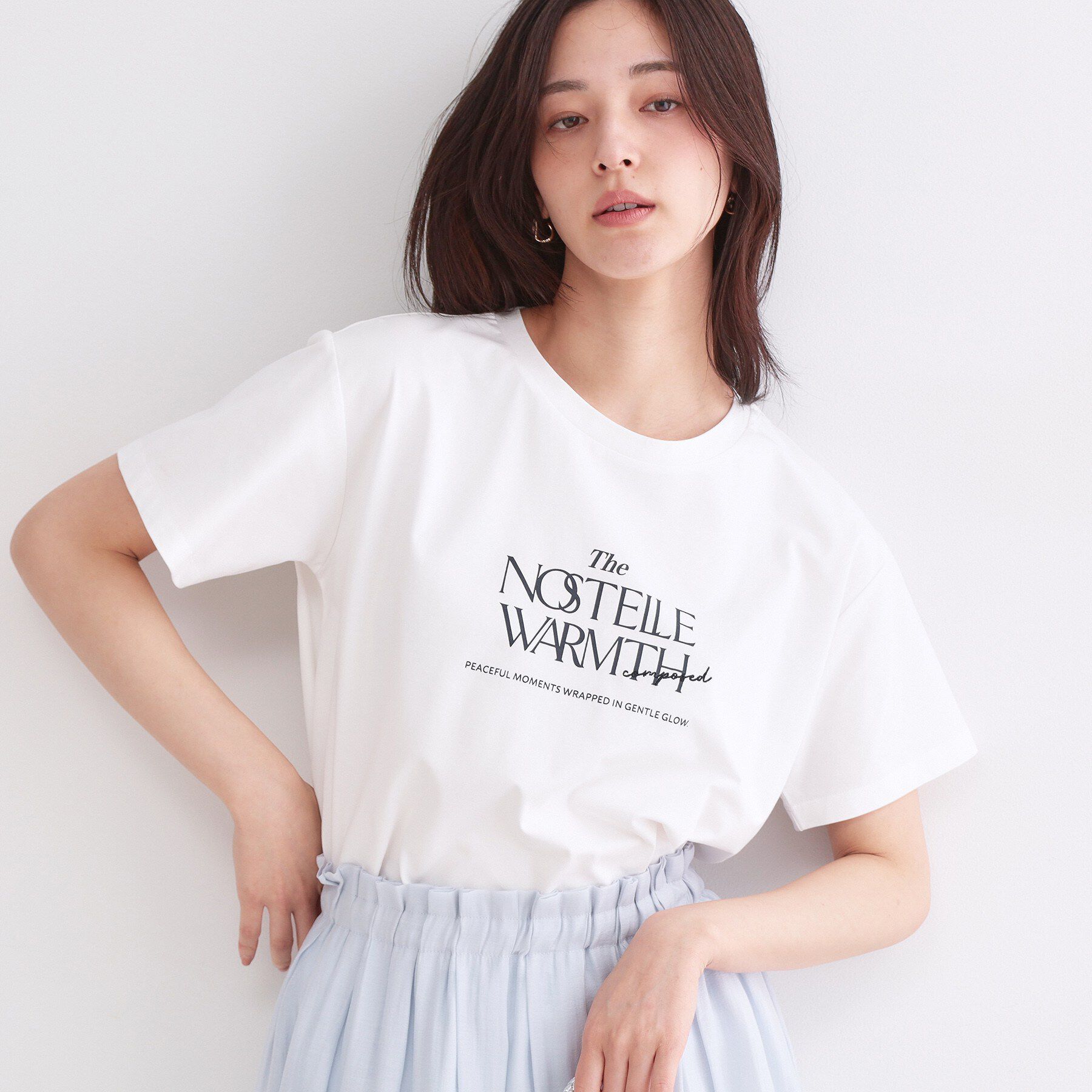 OPAQUE.CLIP「ロゴプリント＆刺繍Tシャツ【洗濯機OK】」|Tシャツ・カットソー|ホワイト(001)
