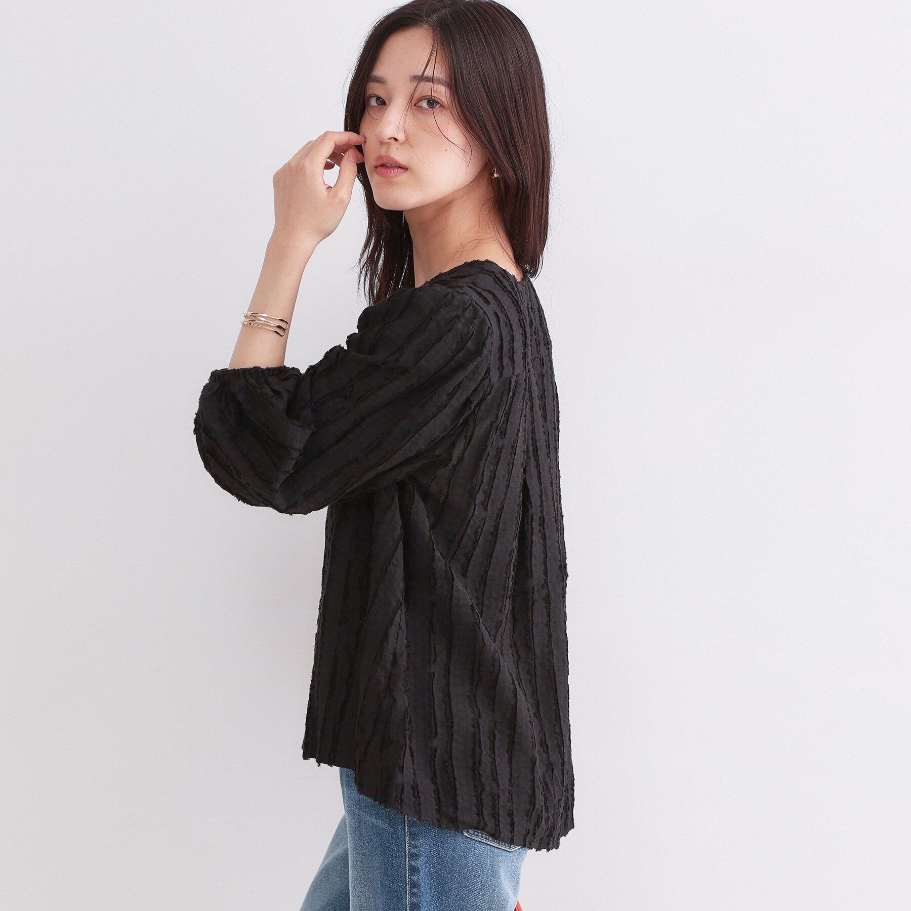 OPAQUE.CLIP「フリンジジャカードブラウス【洗濯機OK】」|シャツ・ブラウス|