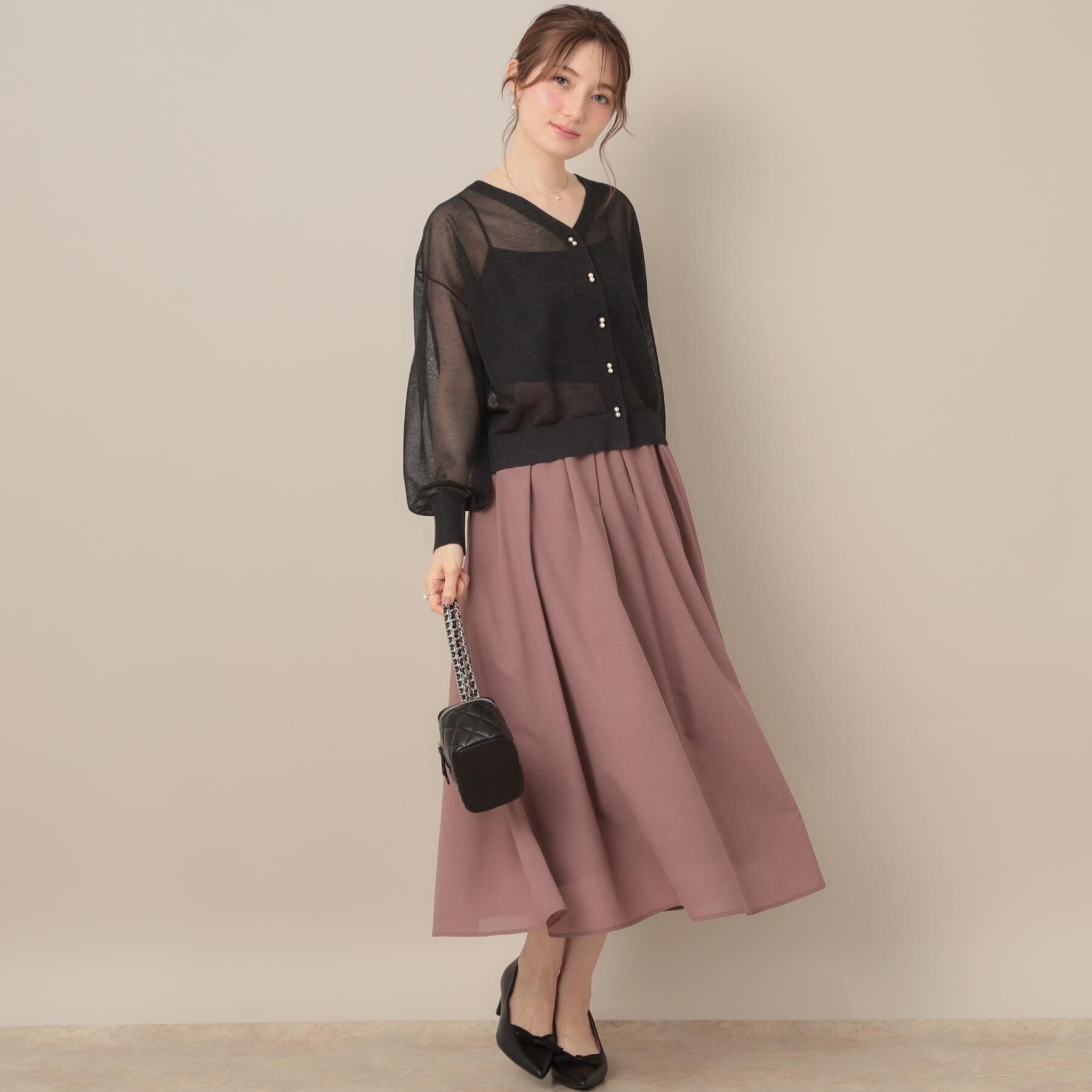 Couture broach「【秋カラー・オシャレな透け感】ダブルパール調シアーカーディガン」|カーディガン|