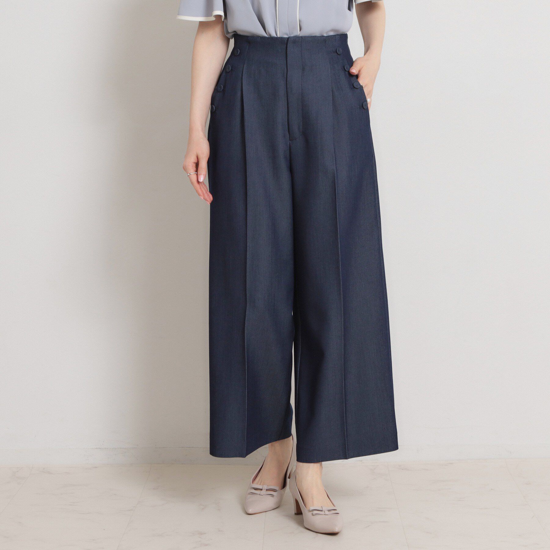 Couture broach「【洗える・S-LL】マリン風アソート釦 シャンブレーワイドパンツ」|その他|