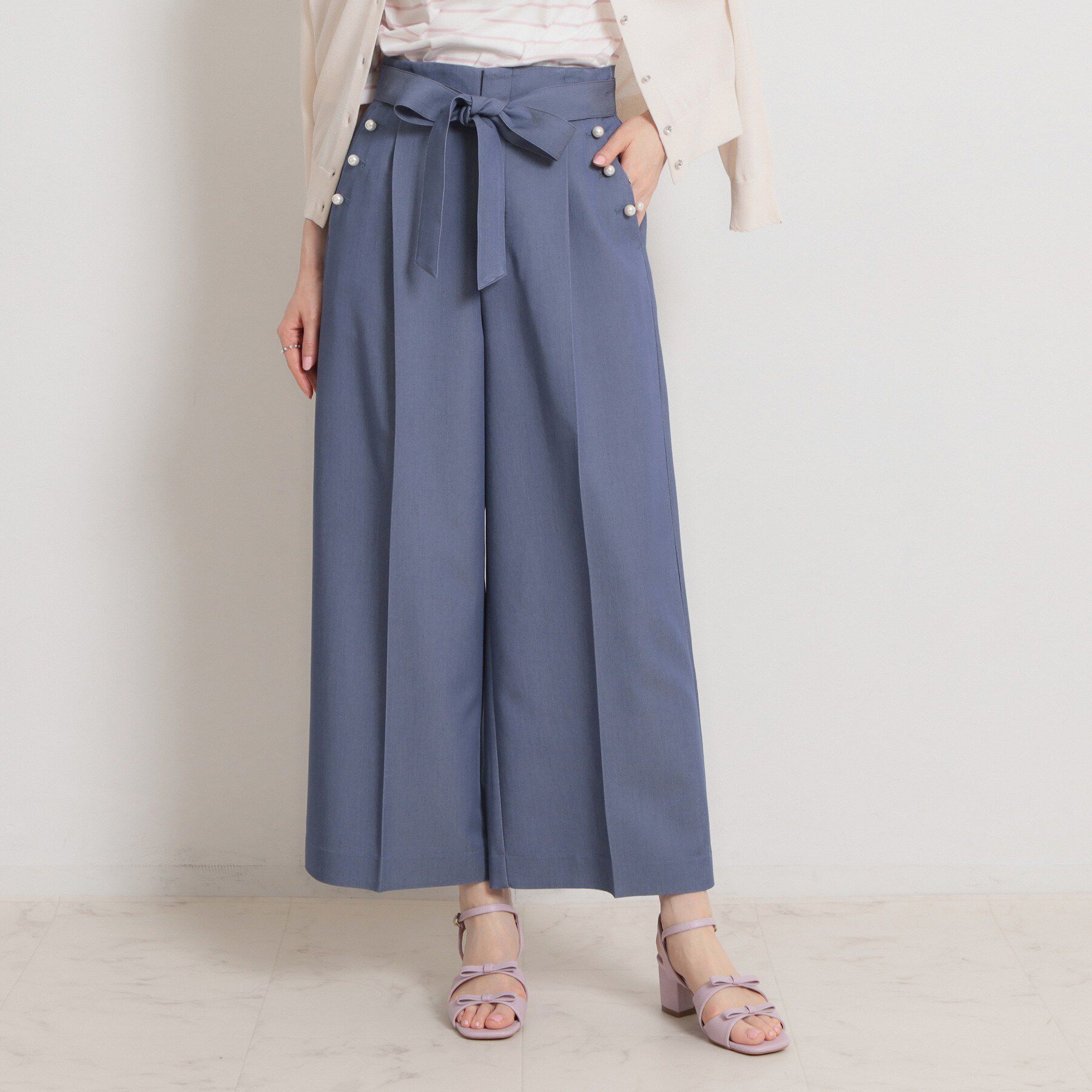 Couture broach「【洗える・S-LL】マリン風アソート釦 シャンブレーワイドパンツ」|その他|