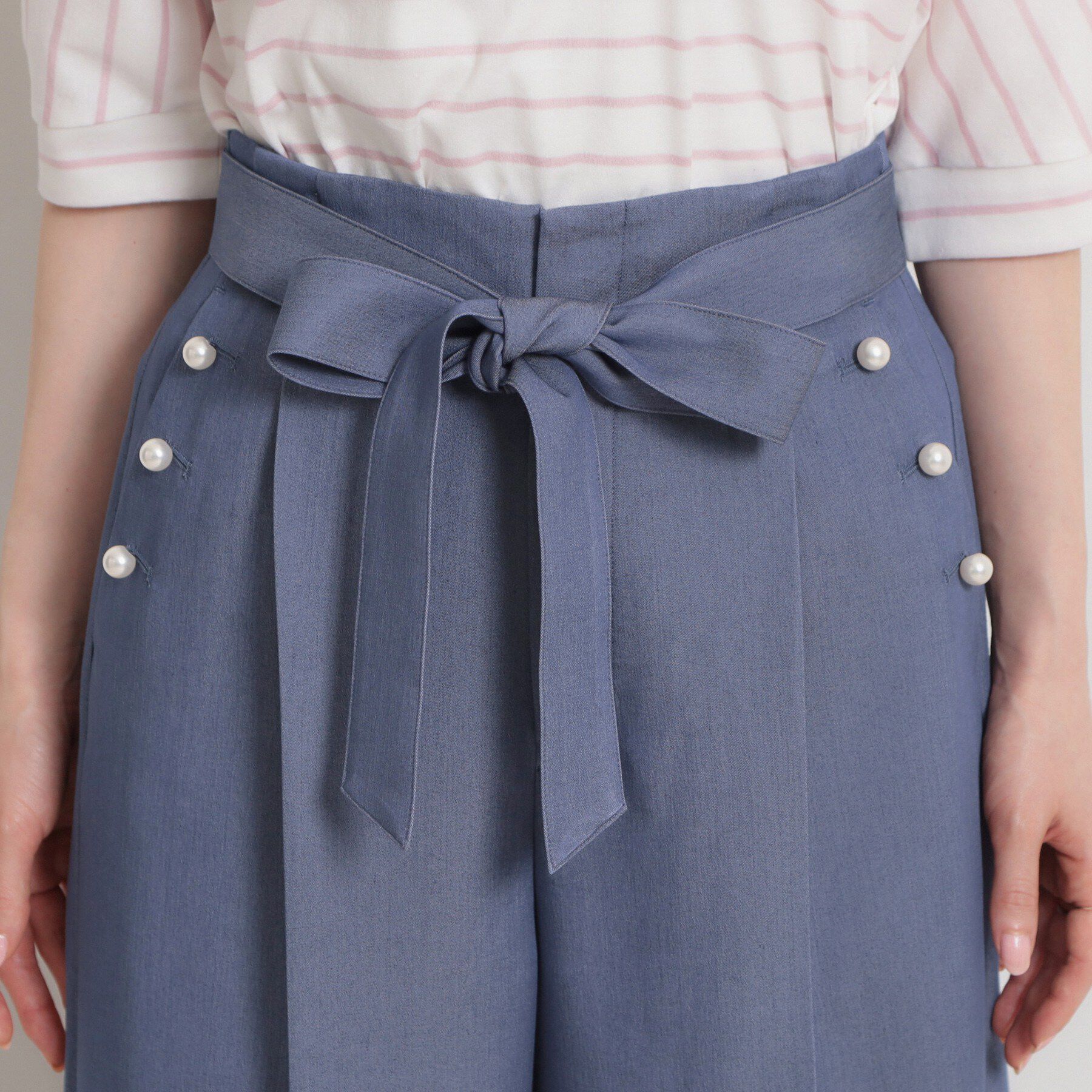 Couture broach「【洗える・S-LL】マリン風アソート釦 シャンブレーワイドパンツ」|その他|