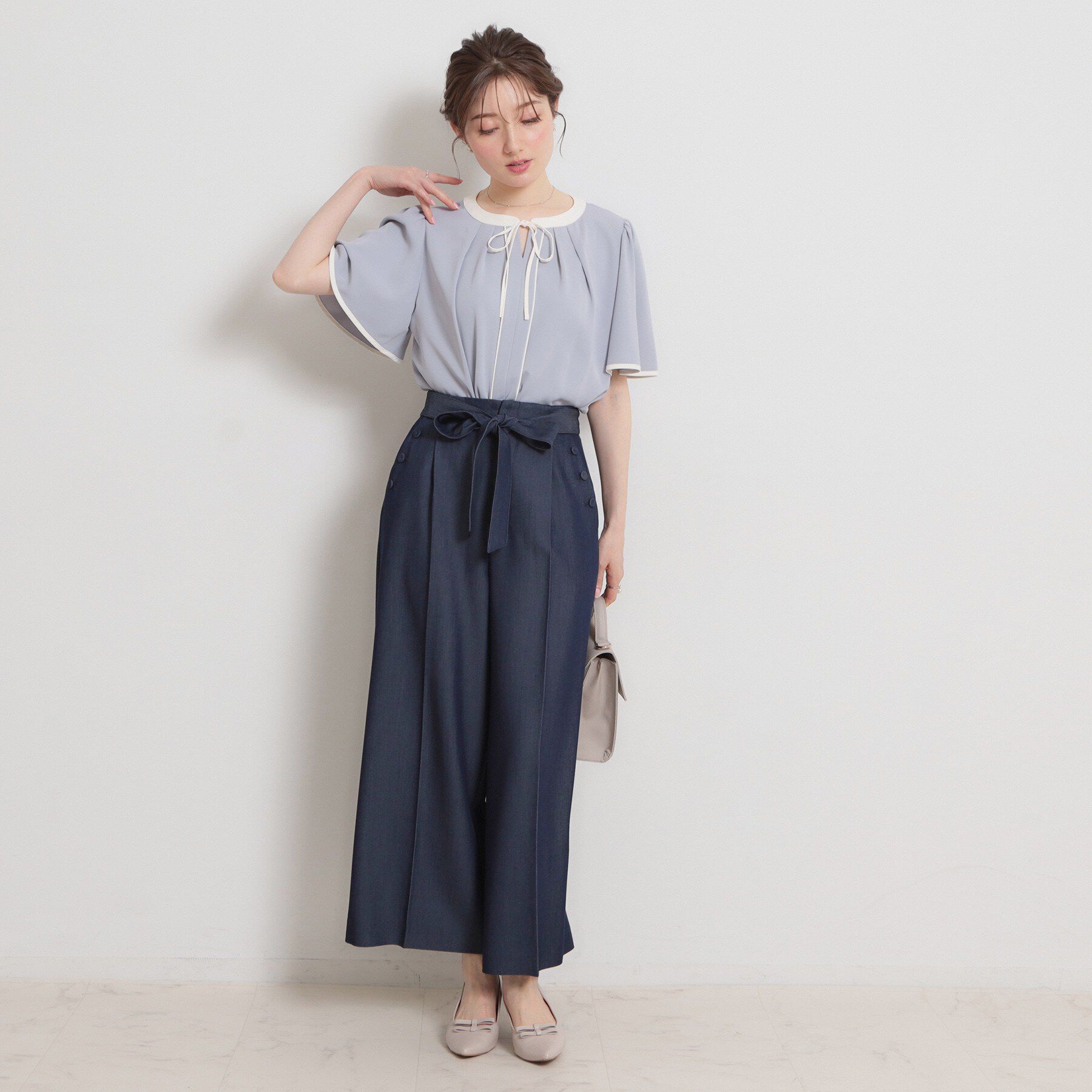 Couture broach「【洗える・S-LL】マリン風アソート釦 シャンブレーワイドパンツ」|その他|