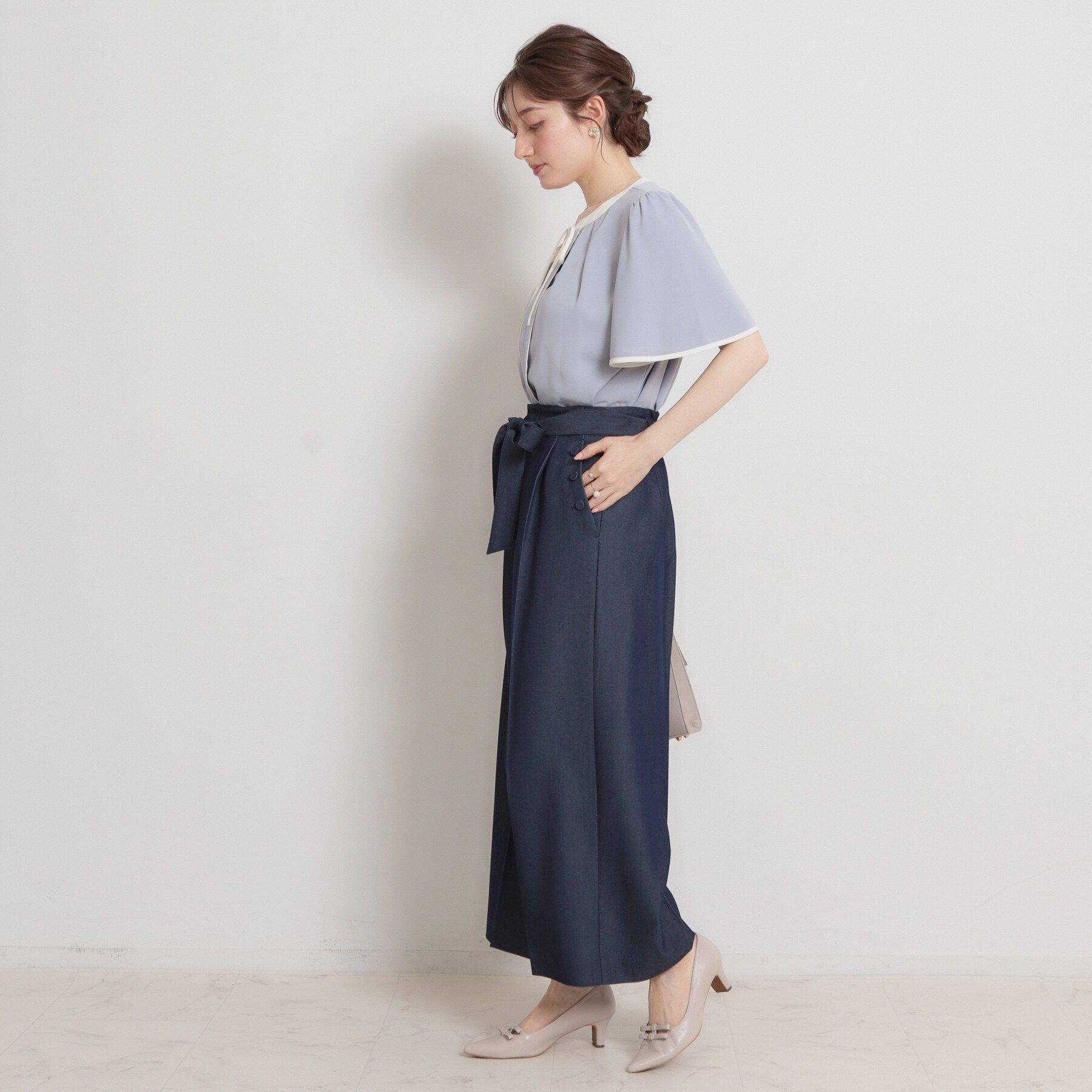 Couture broach「【洗える・S-LL】マリン風アソート釦 シャンブレーワイドパンツ」|その他|